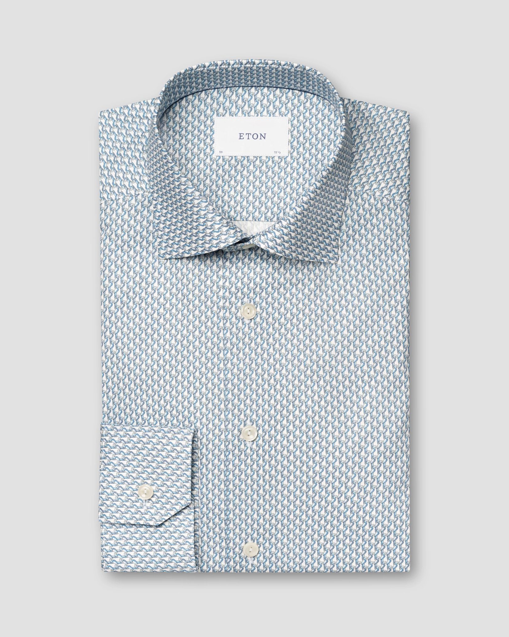Eton - light blue parrot print signature twill shirt