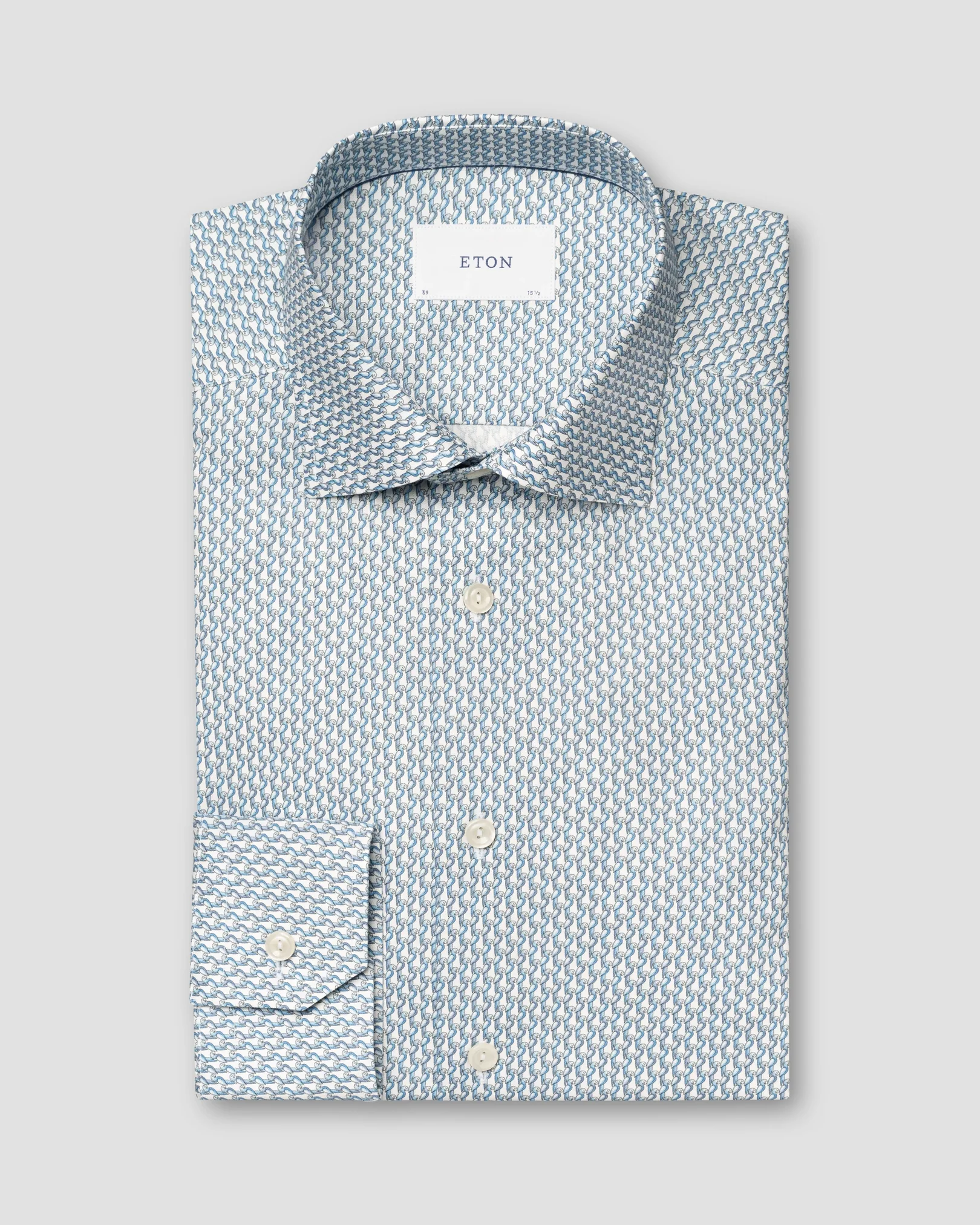 Eton - light blue parrot print signature twill shirt