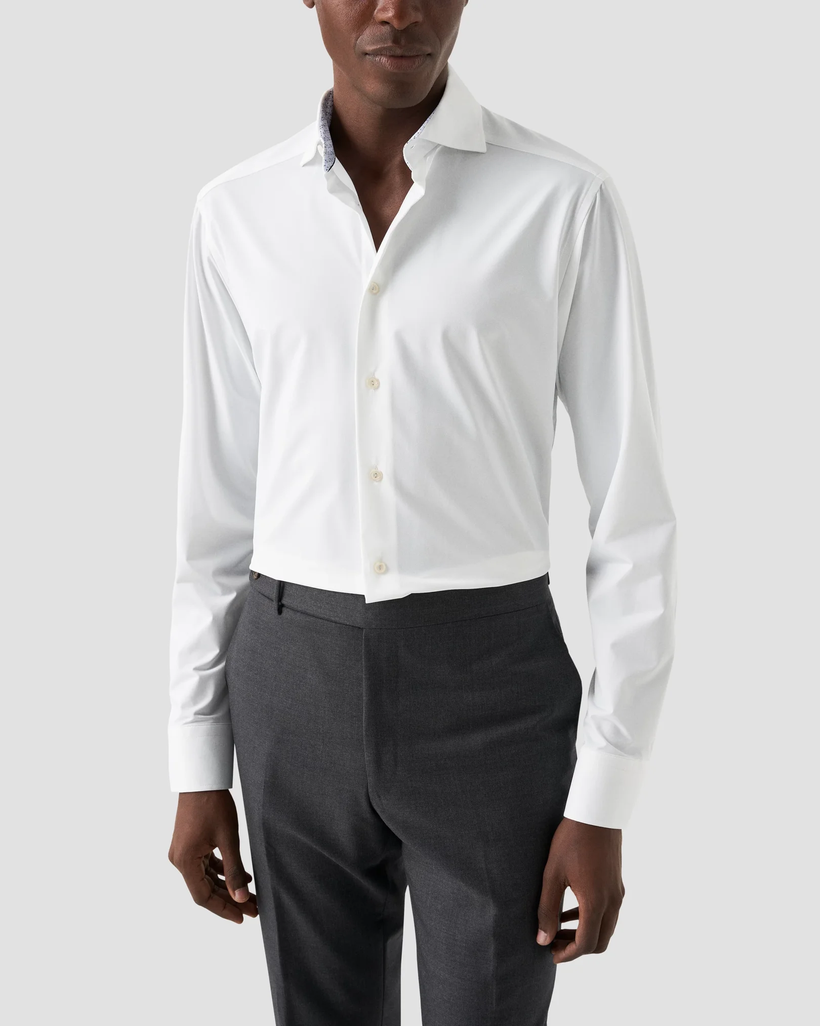 Eton - white four way stretch contrast collar