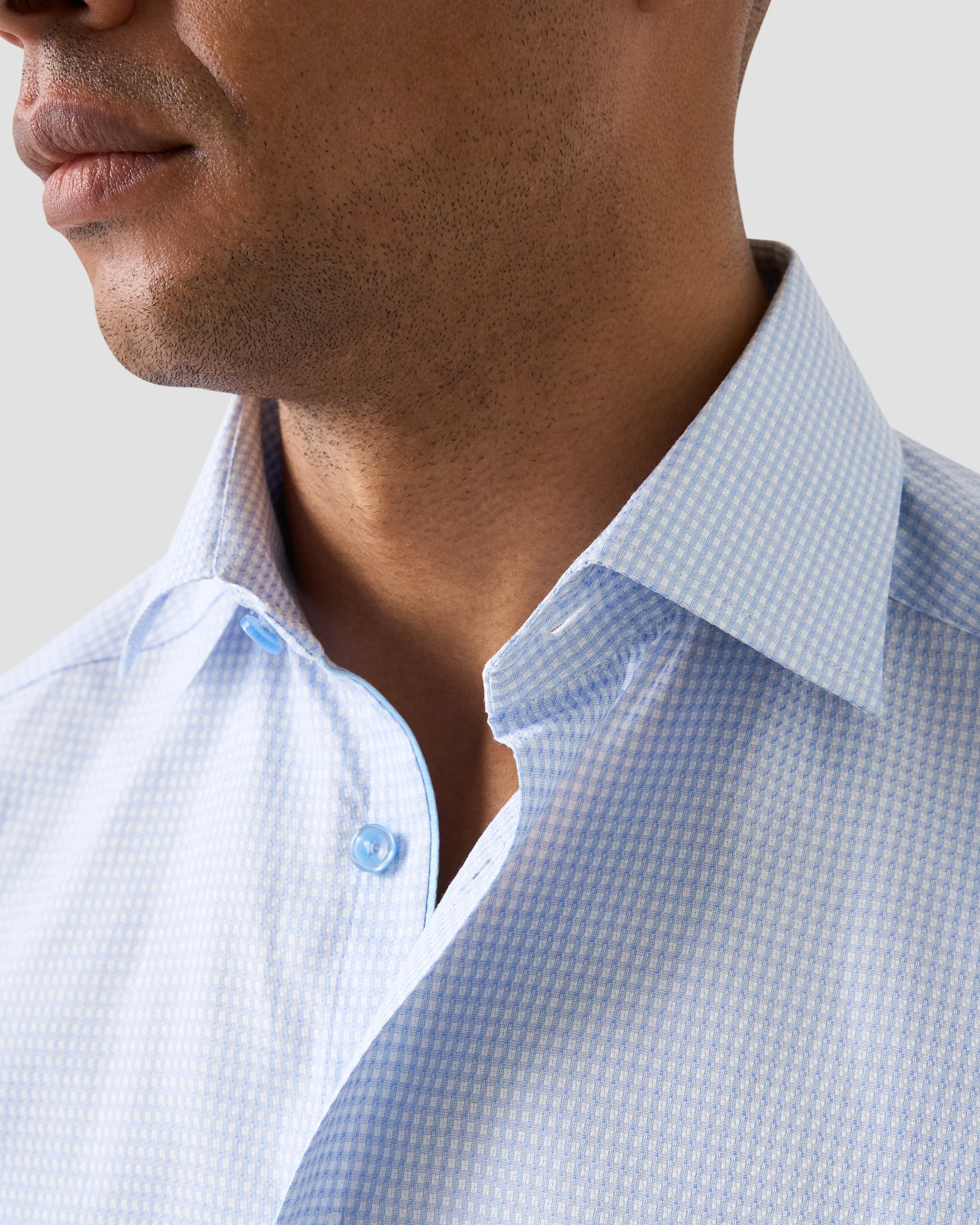 Eton - light blue check signature dobby shirt