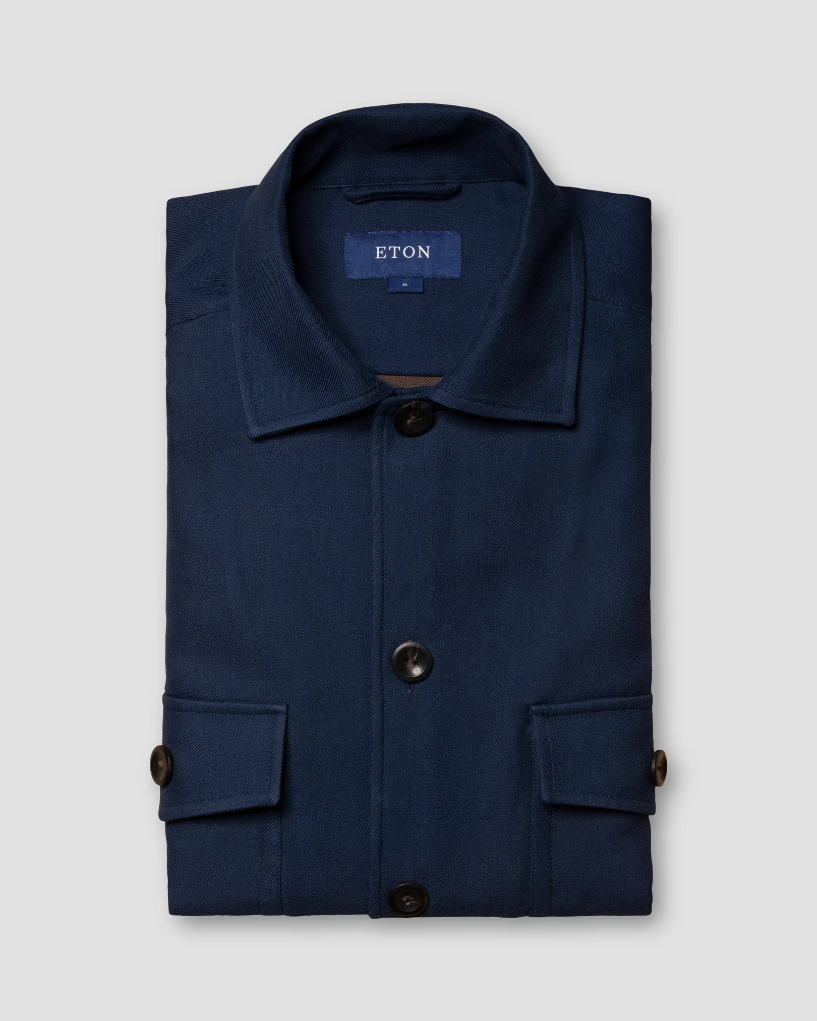 Eton - blue two face twill overshirt organic cotton collar with no collarstand double round with piping regular