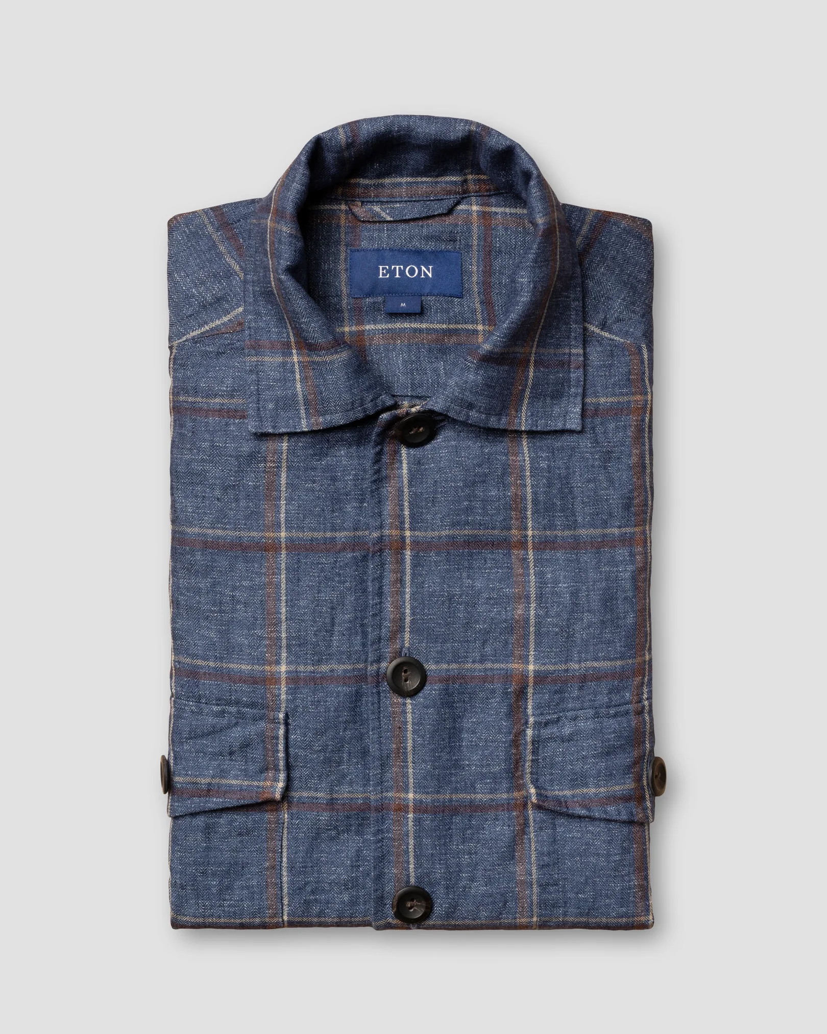 Eton - dark blue checked linen overshirt
