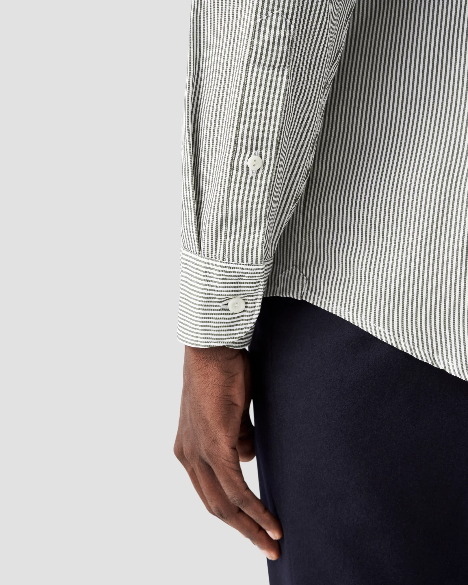 Eton - dark green striped twill shirt