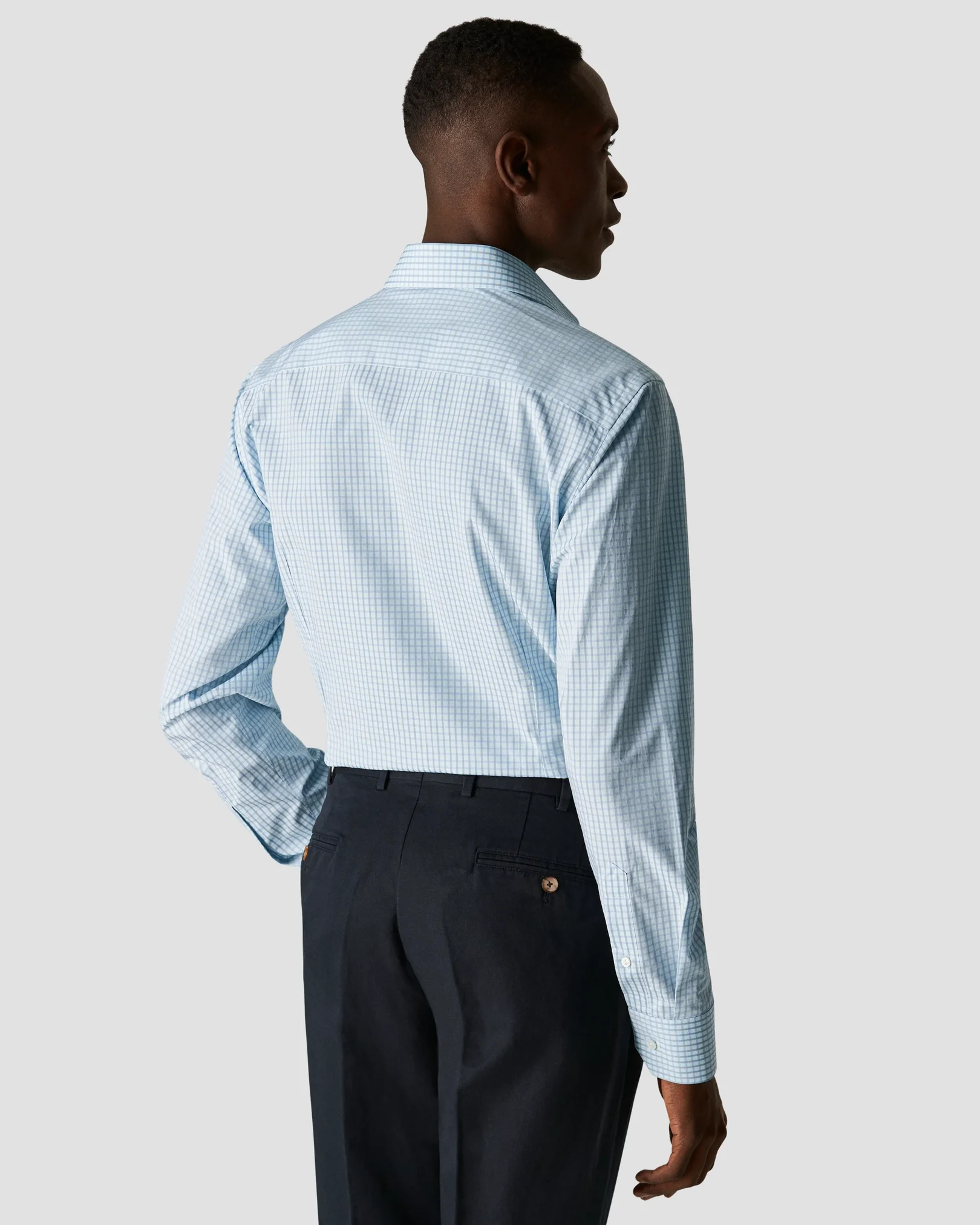 Eton - checked light blue fine pique