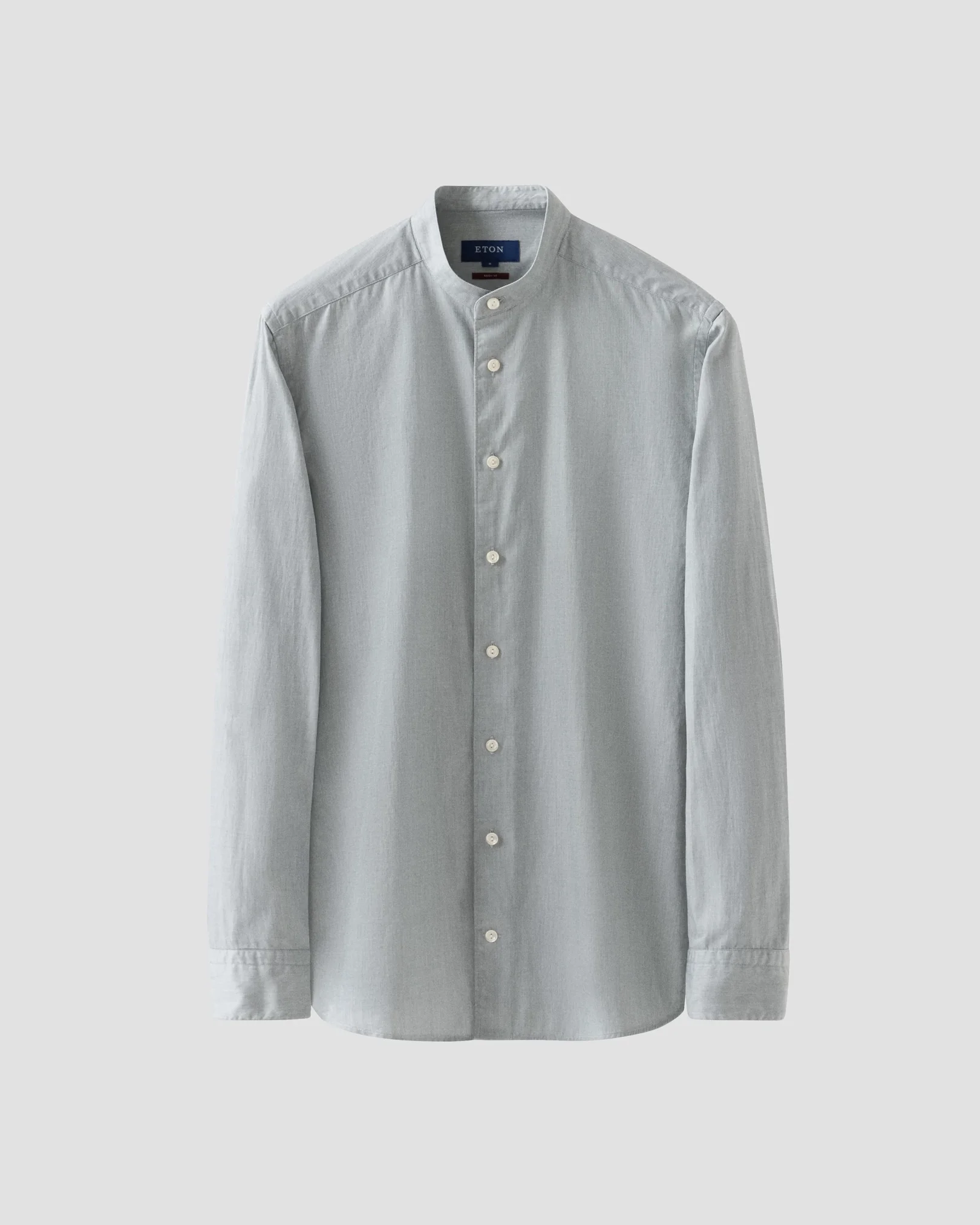 Eton - Mid green Solid Twill Band Collar Shirt