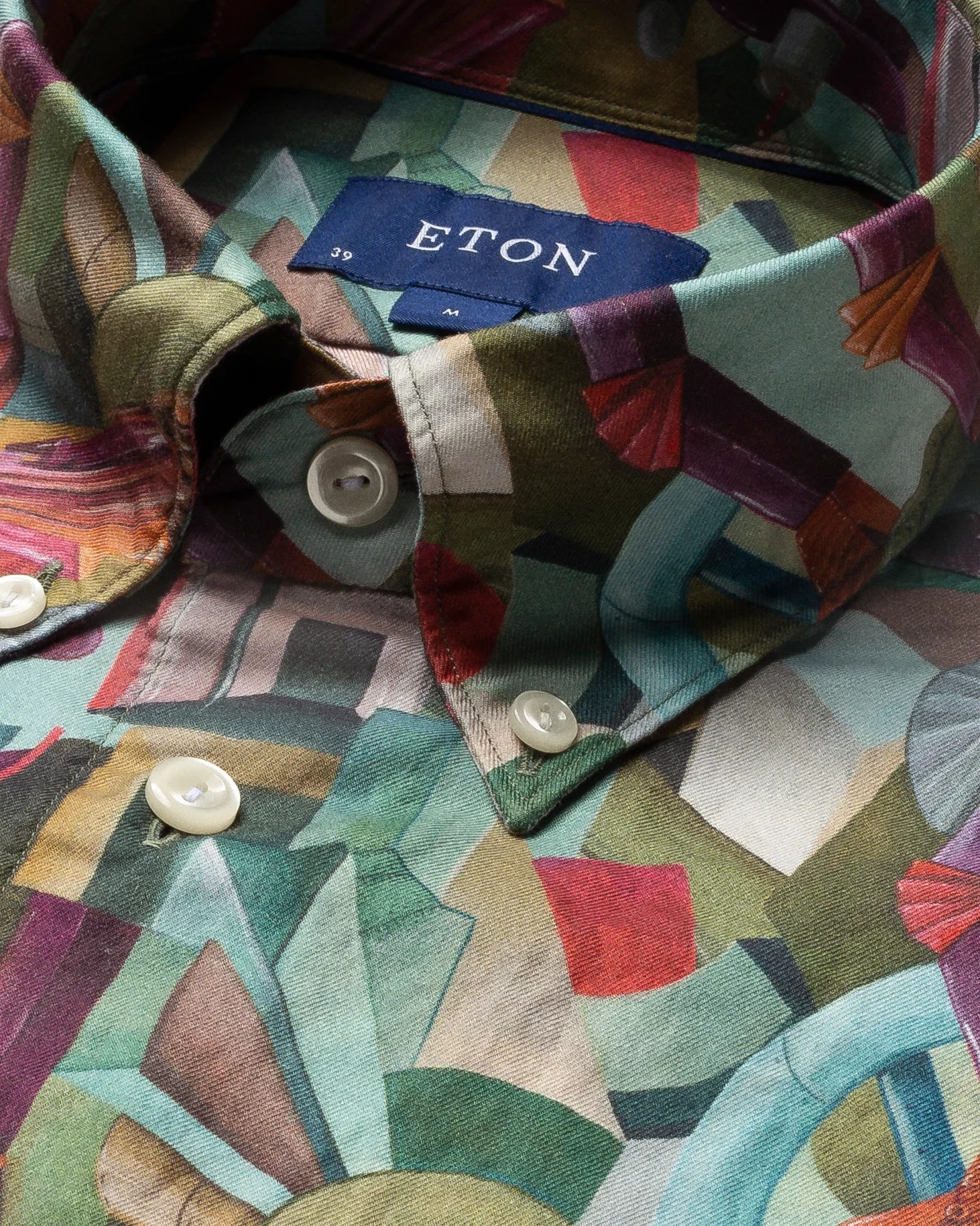 Eton - mid green lightweight flannel button down single rounded slim soft