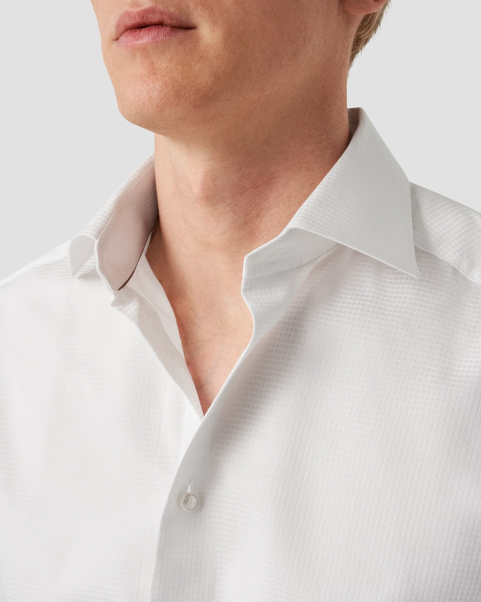 Eton - white polka dot elevated pique shirt