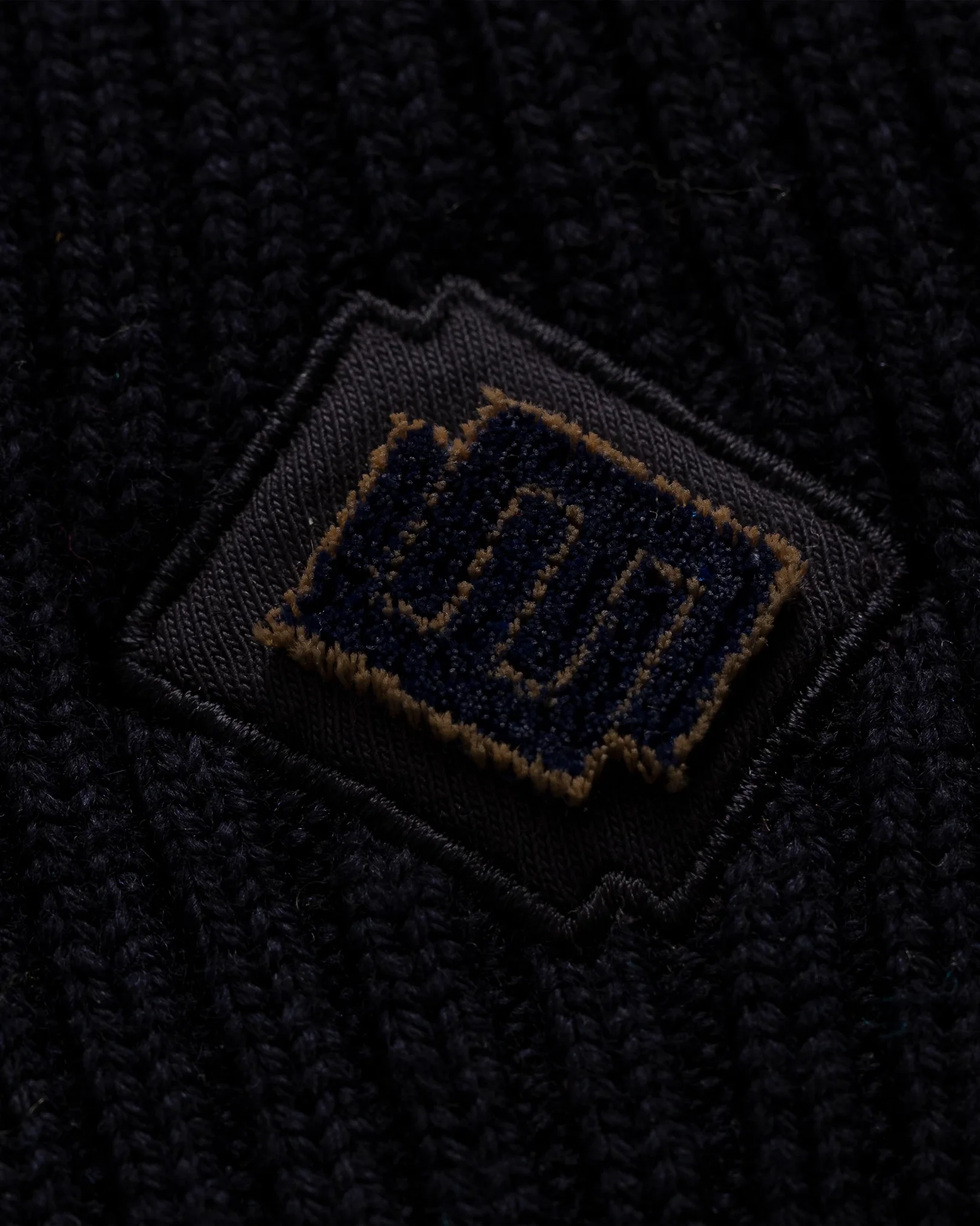 Eton - navy blue wool beanie logo detail