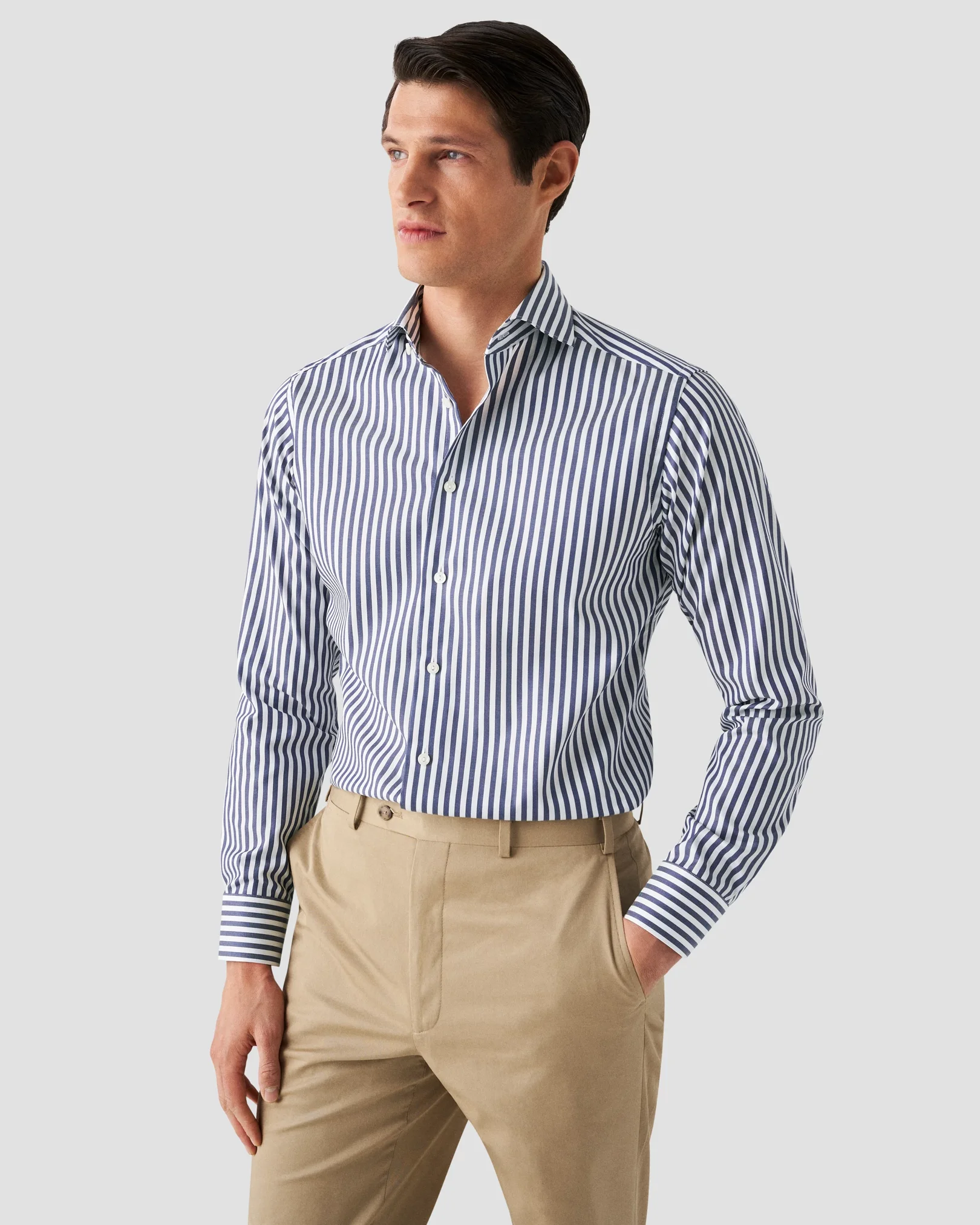 Eton - Navy Wide Striped Signature Twill Shirt