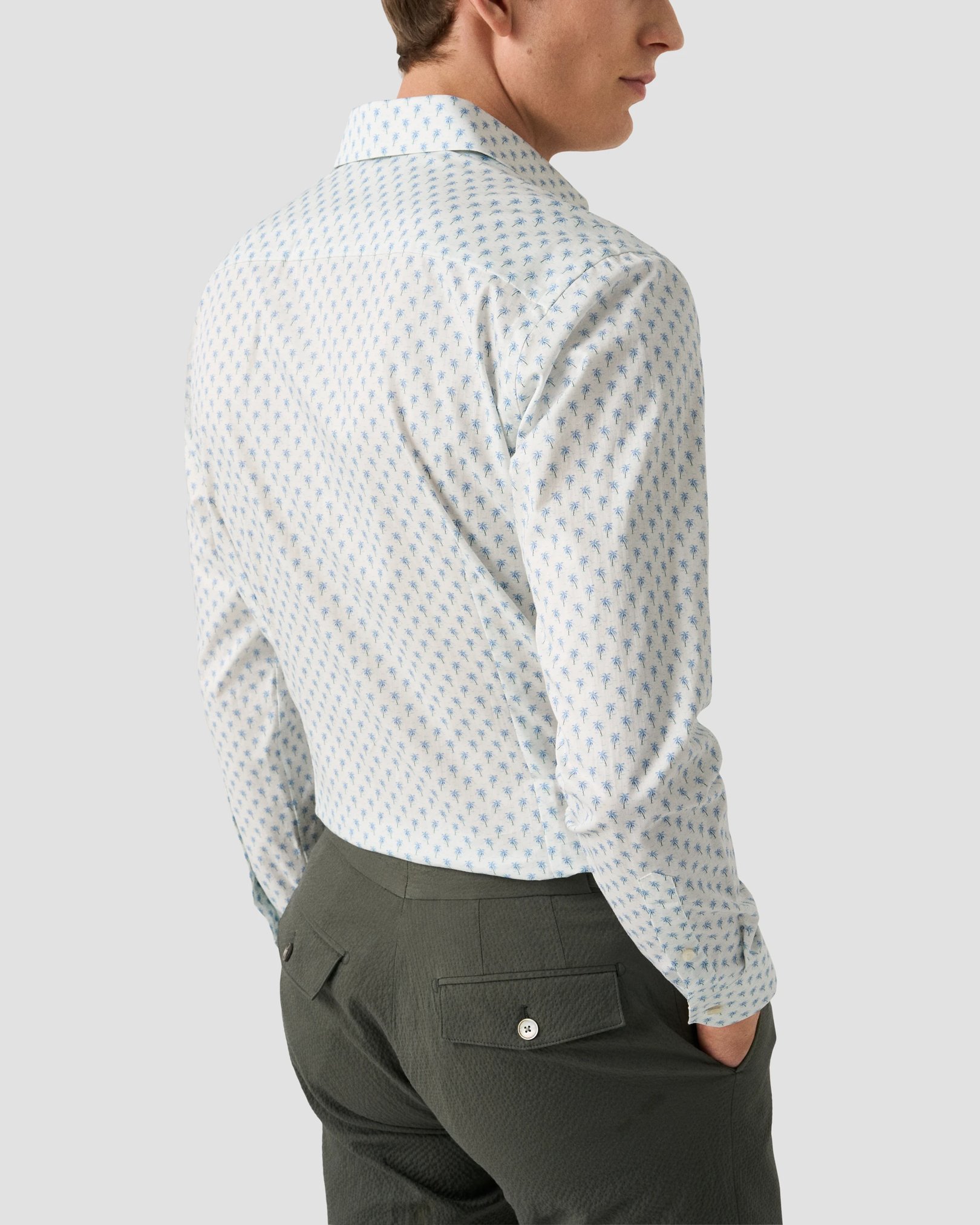 Eton - light blue palm tree signature twill shirt