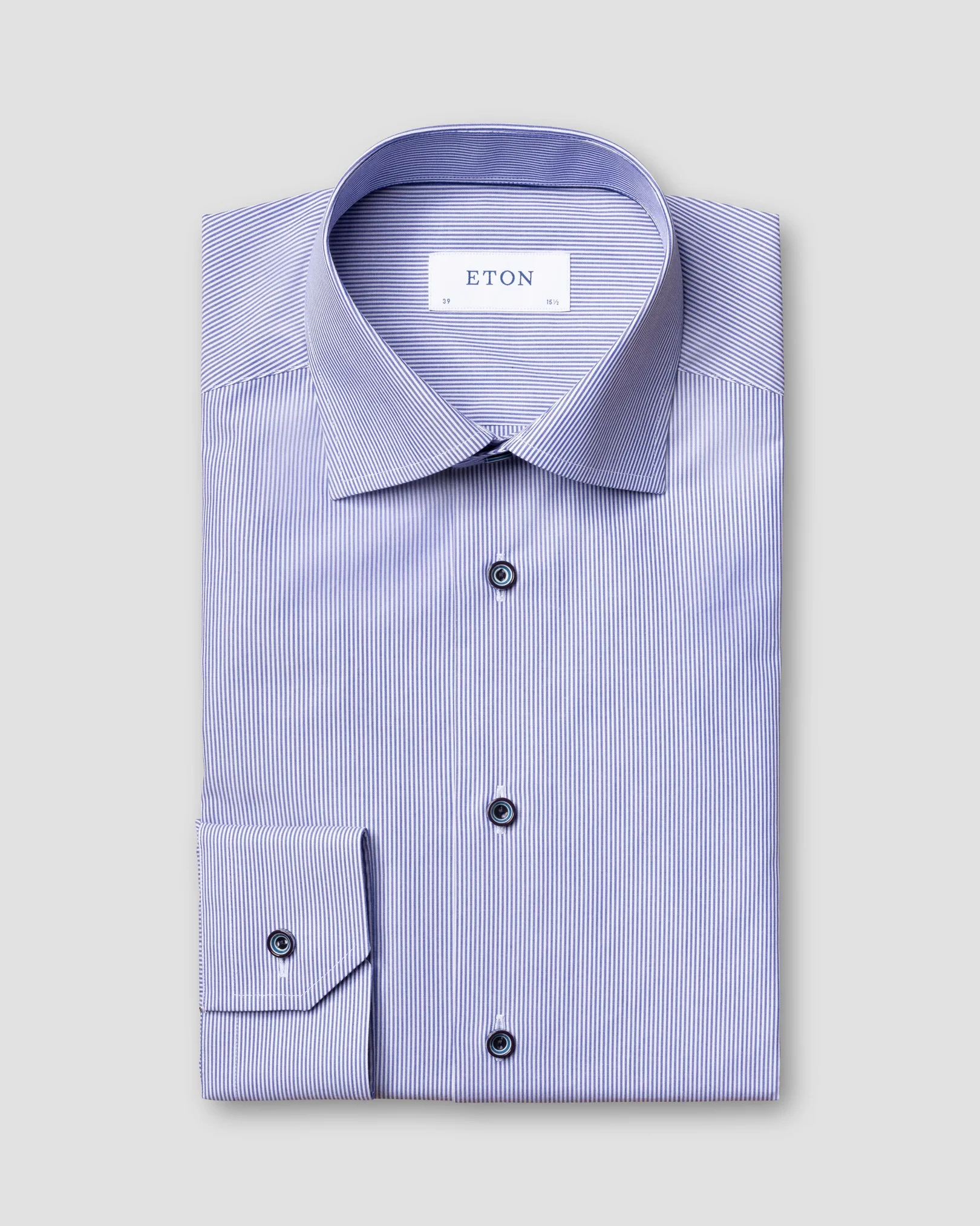 Eton - navy striped poplin shirt navy buttons