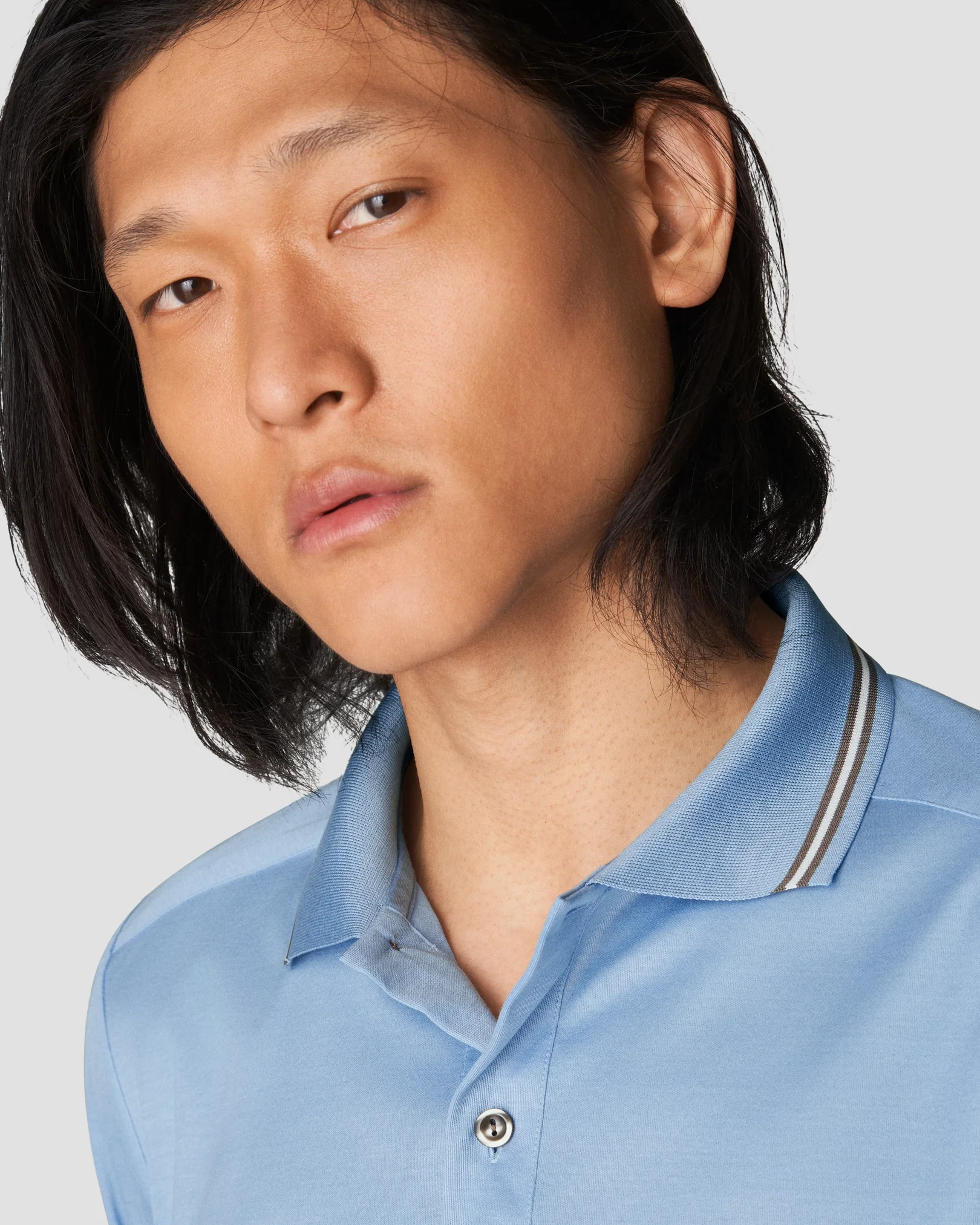 Eton - light blue jersey knitted collar no cuff jersey long sleeve regular fit jersey