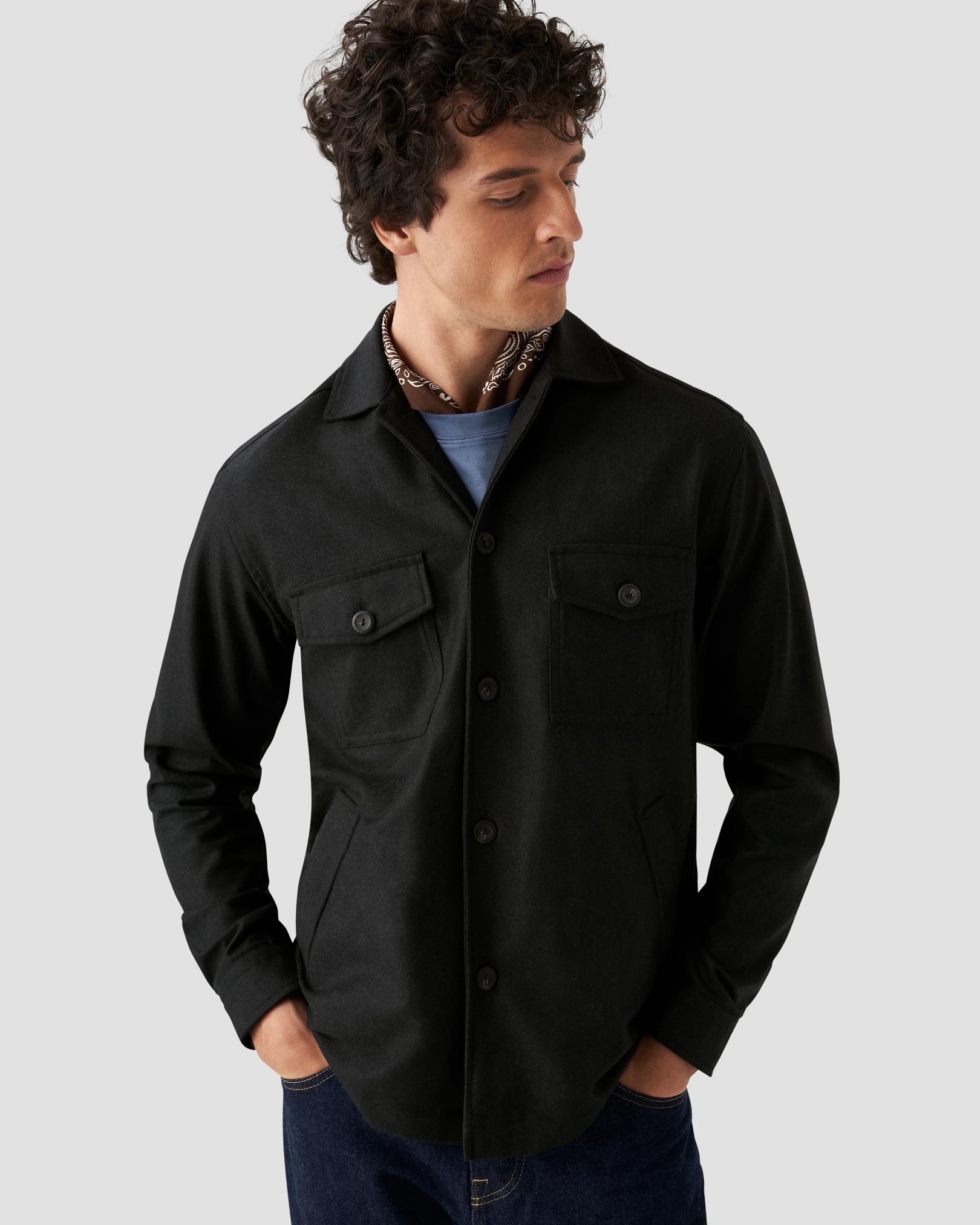 Eton - dark green heavy flannel overshirt