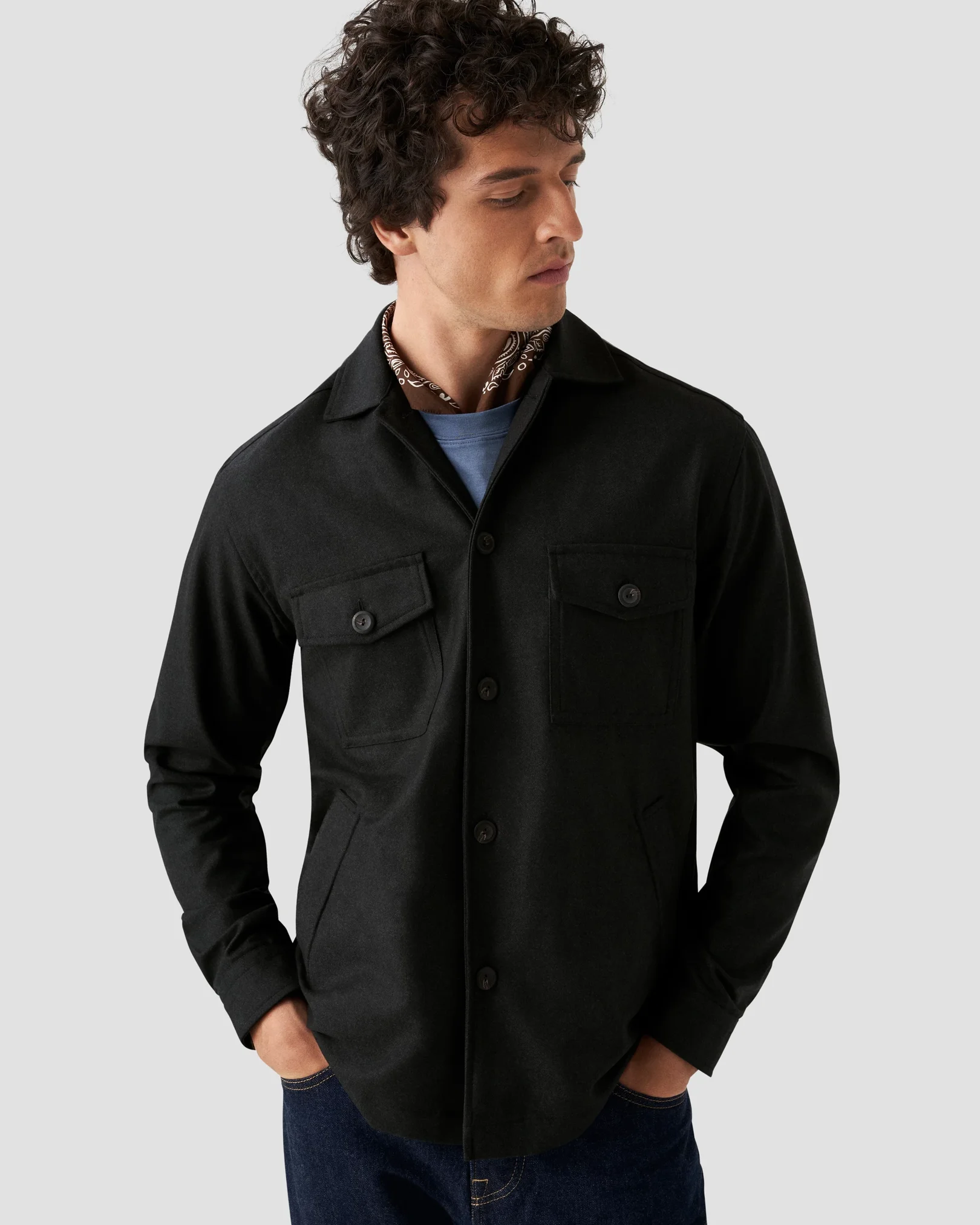Eton - dark green heavy flannel overshirt