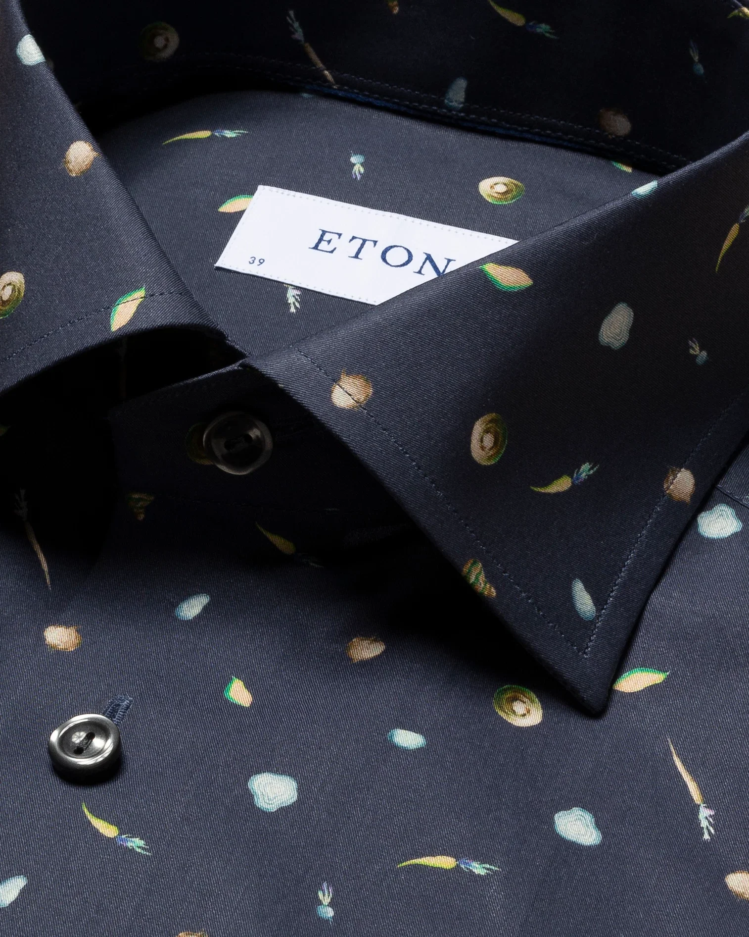 Eton - dark blue vegetables print fine twill shirt