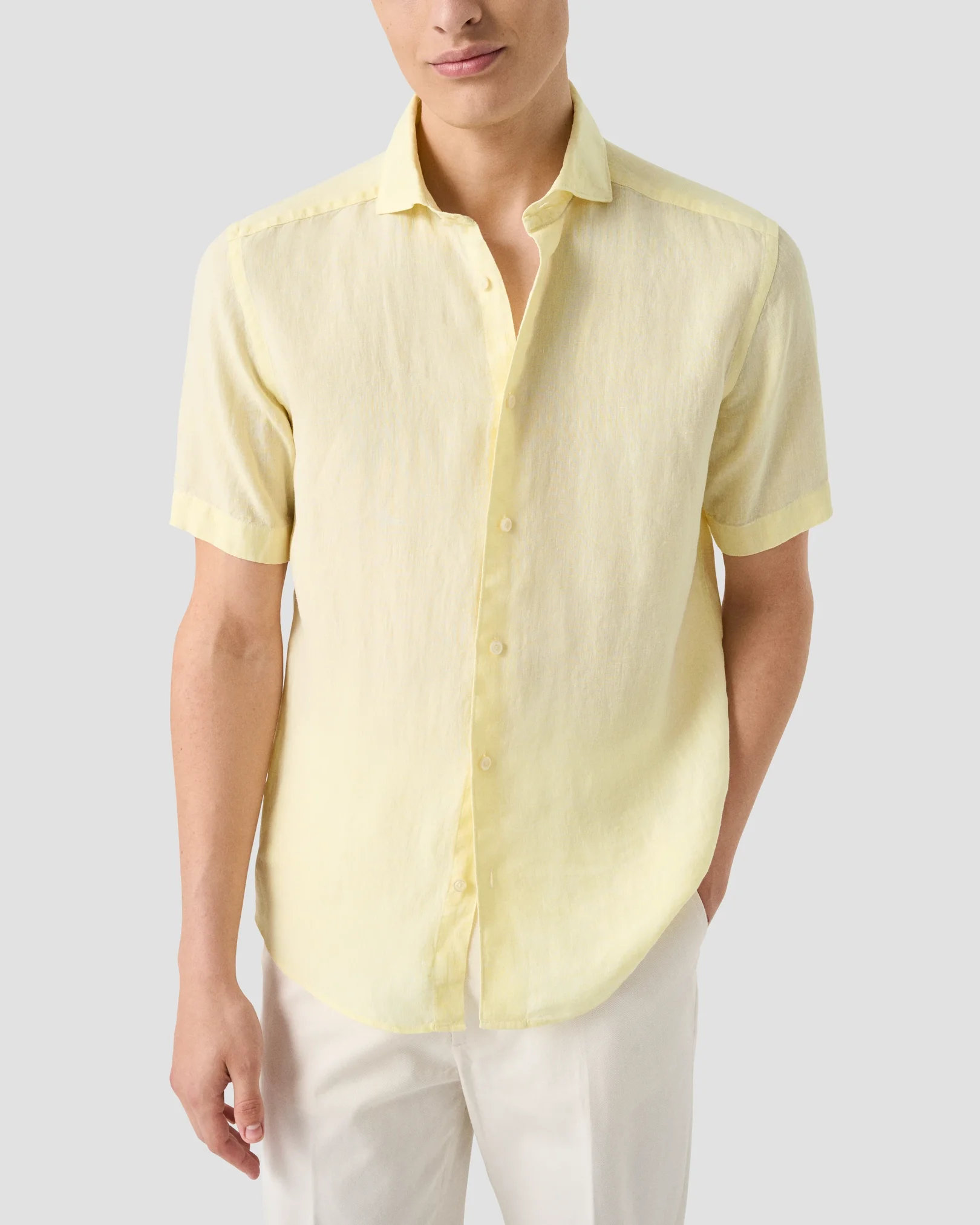 Eton - yellow solid short sleeve linen shirt