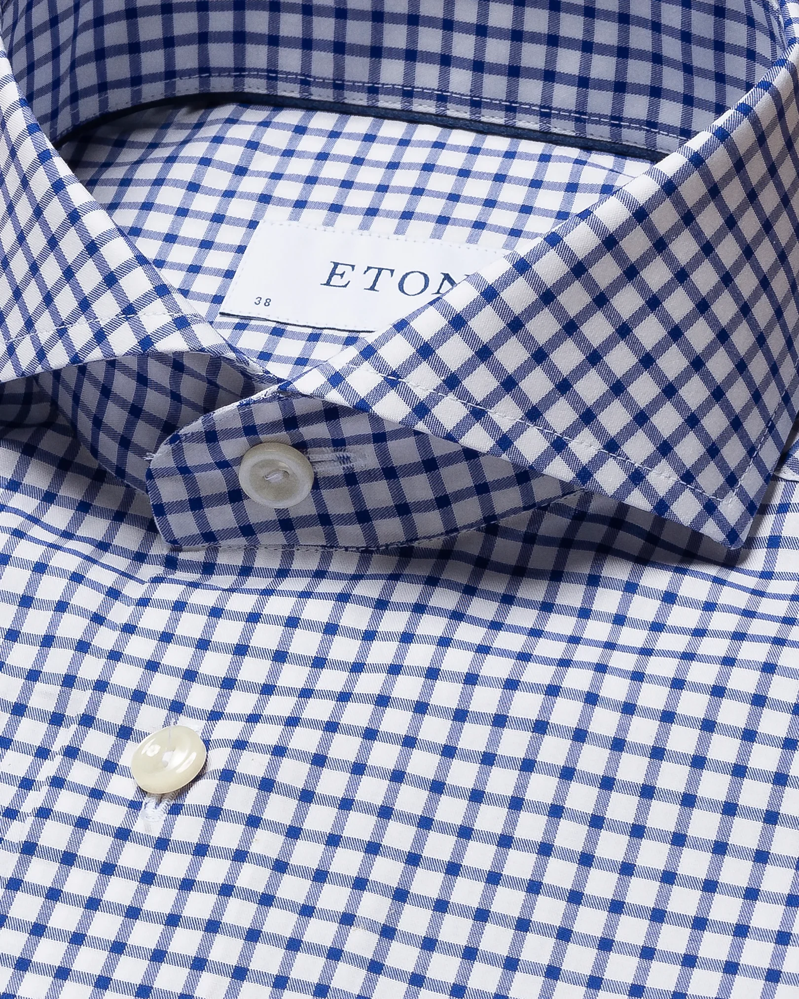 Eton - blue checked stretch twill shirt