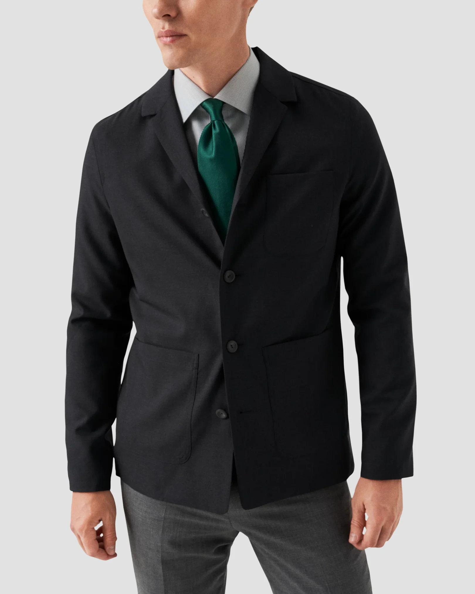 Eton - mid green striped twill shirt