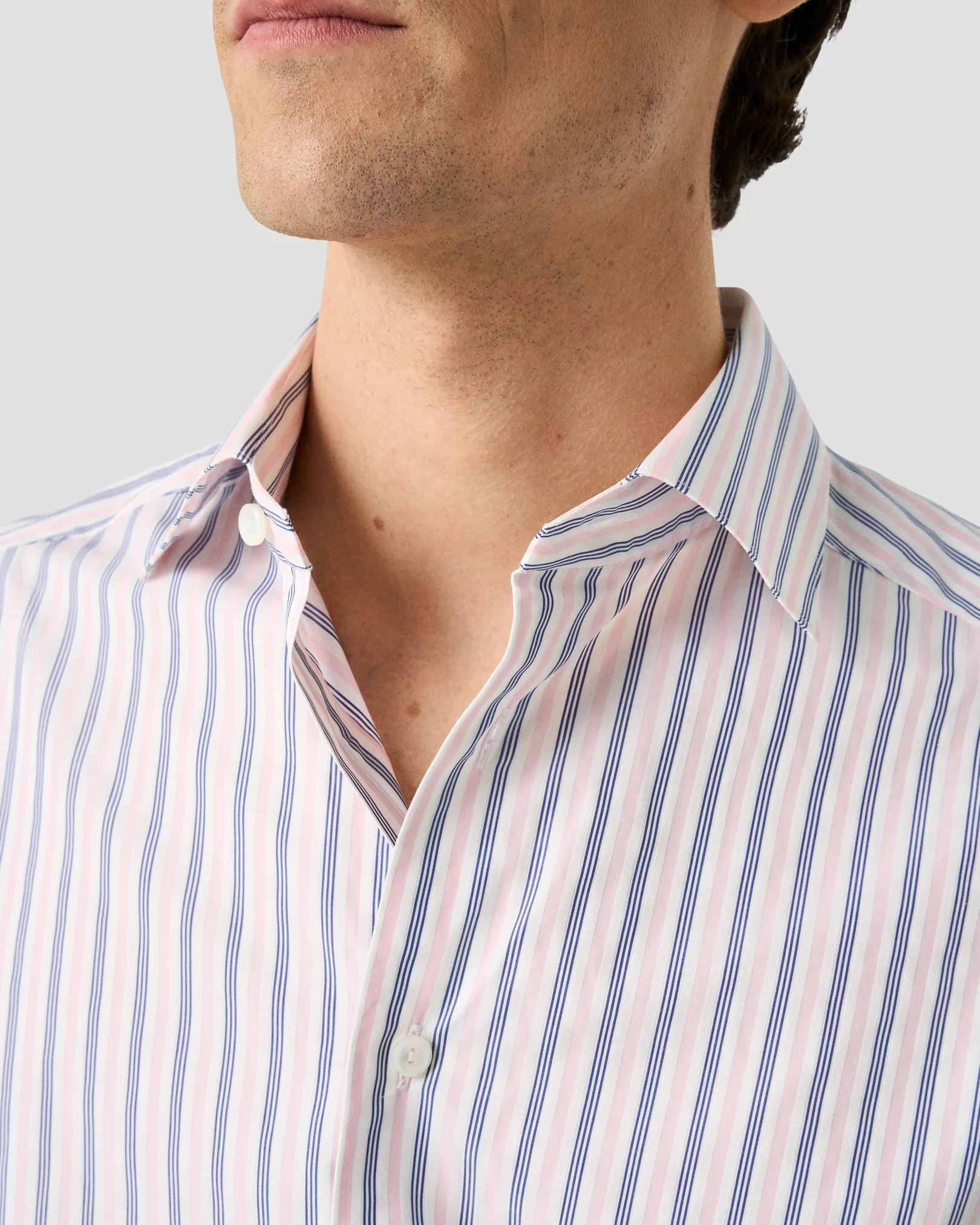 Eton - pink multi striped elevated pique shirt
