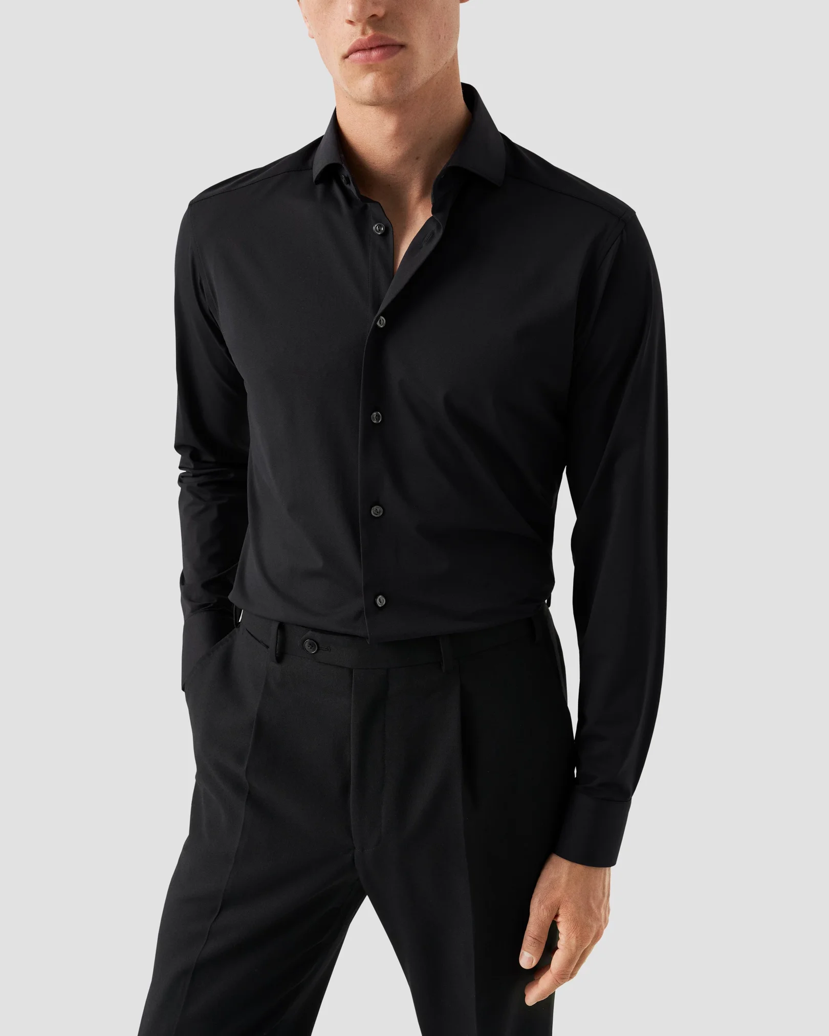 Eton - black solid four way strech shirt