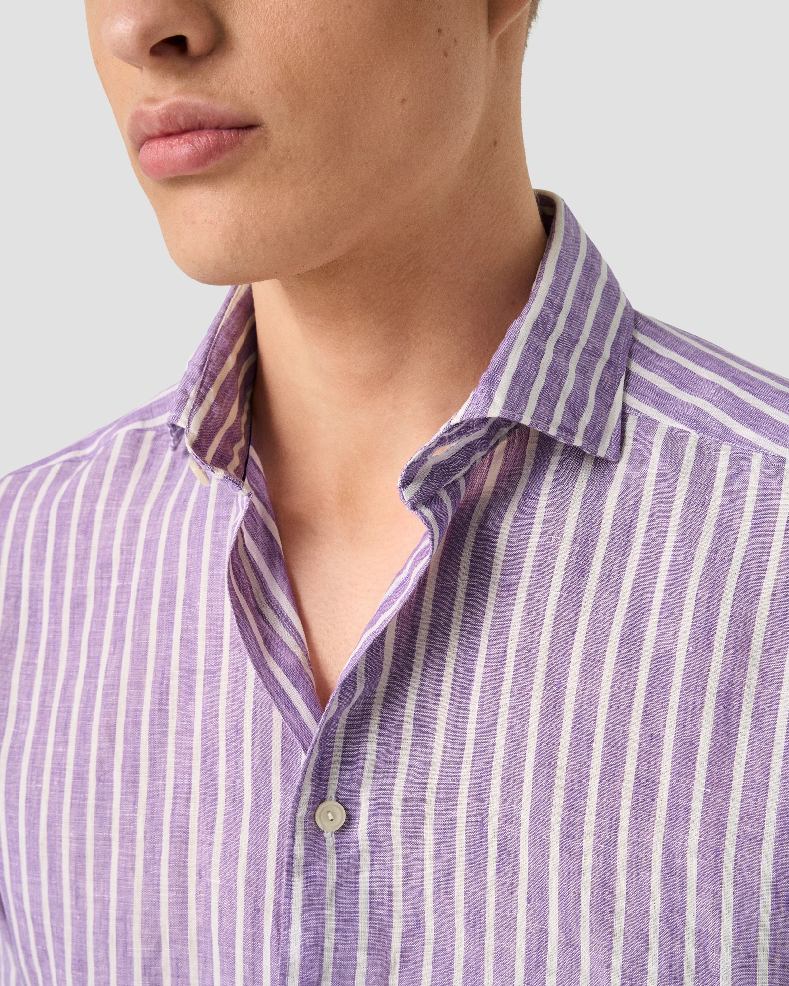 Eton - mid purple striped linen shirt