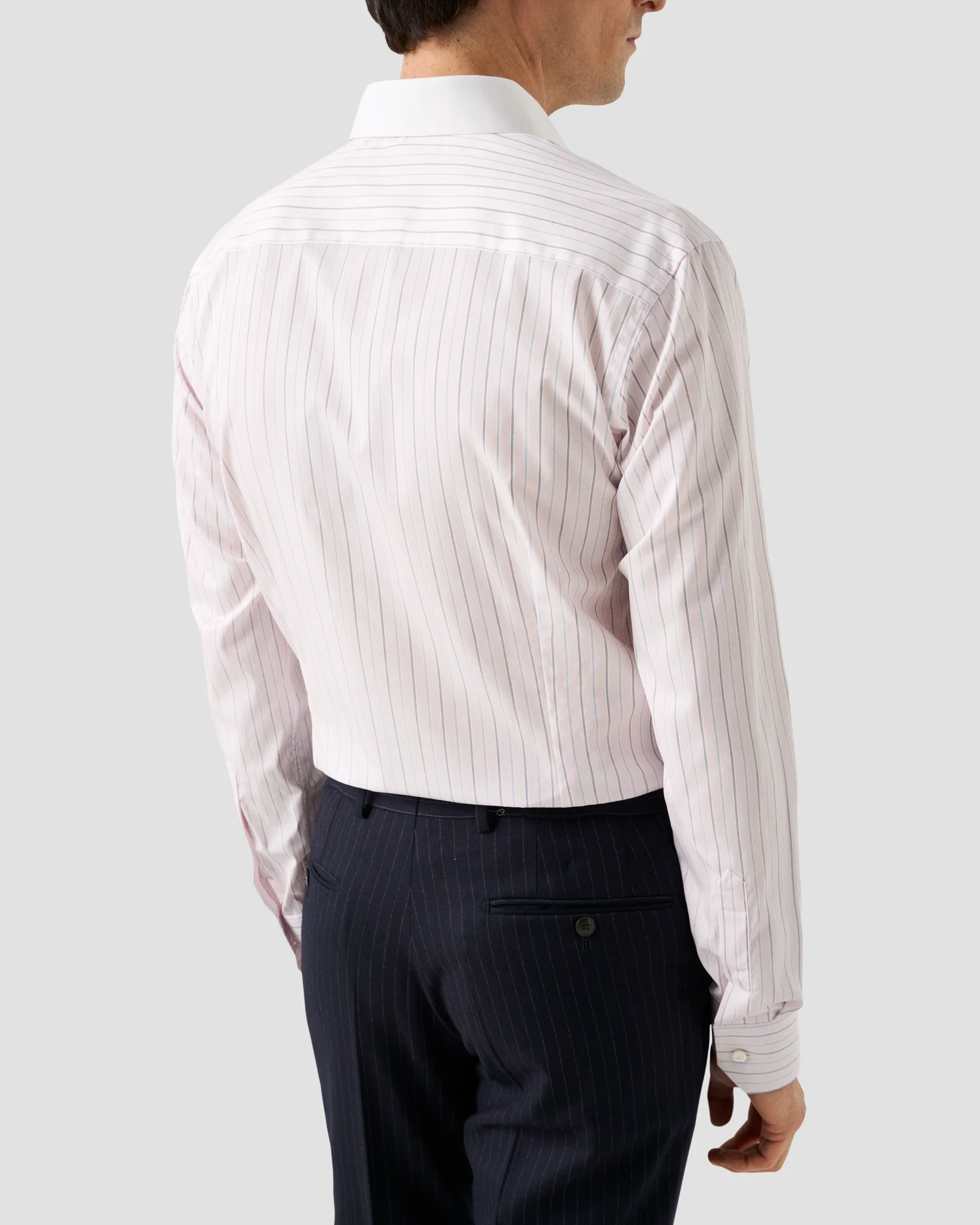 Eton - pink striped white collar elevated pique shirt
