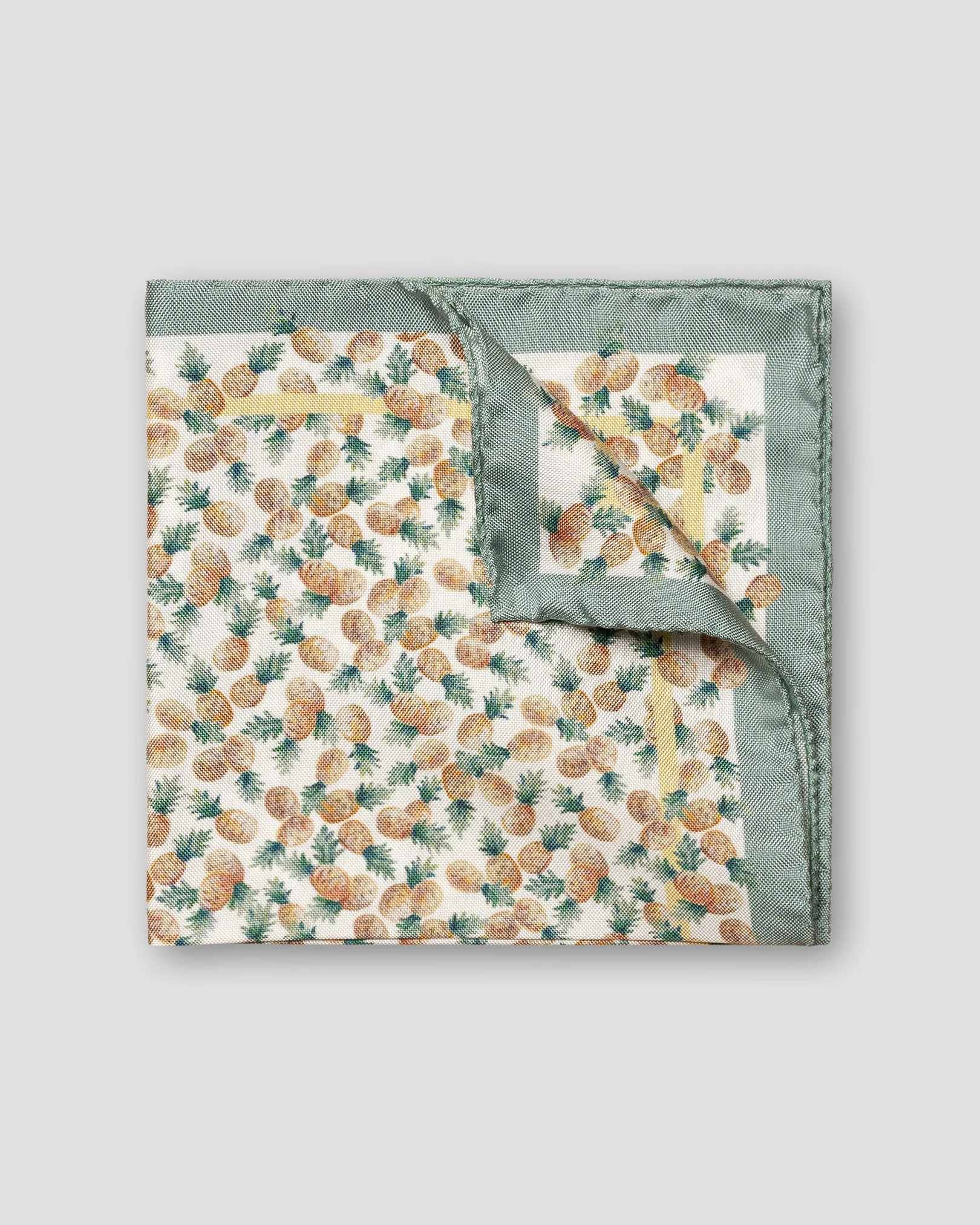 Eton - Pochette en soie bleu imprimé ananas orange