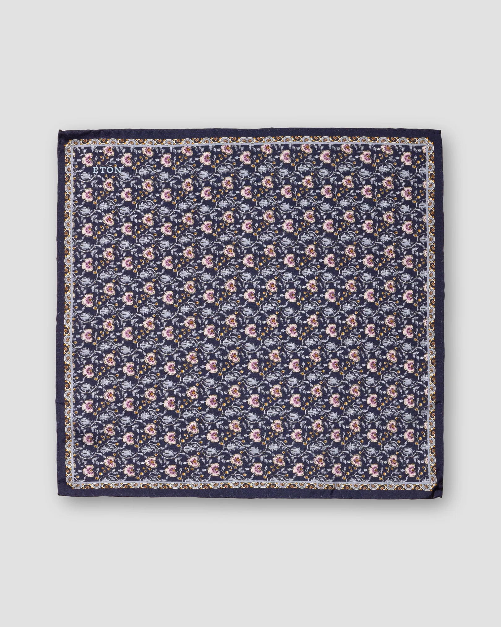 Eton - dark blue geometric print fuji silk pocket square