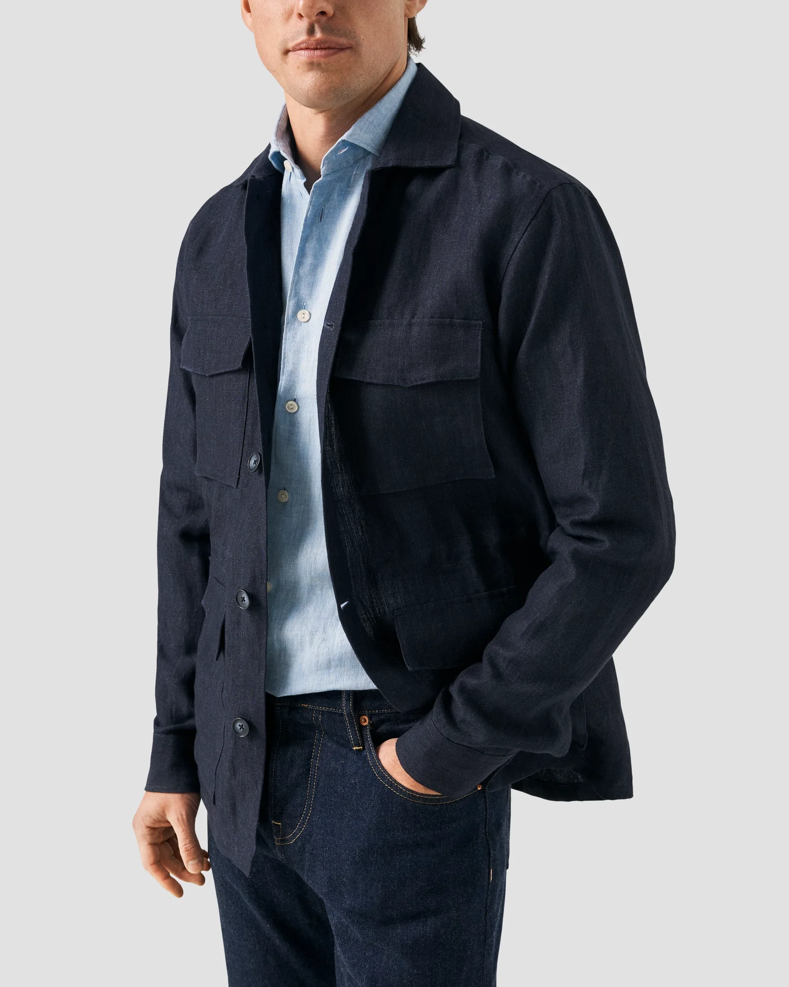 Eton - dark blue linen wide spread shirt