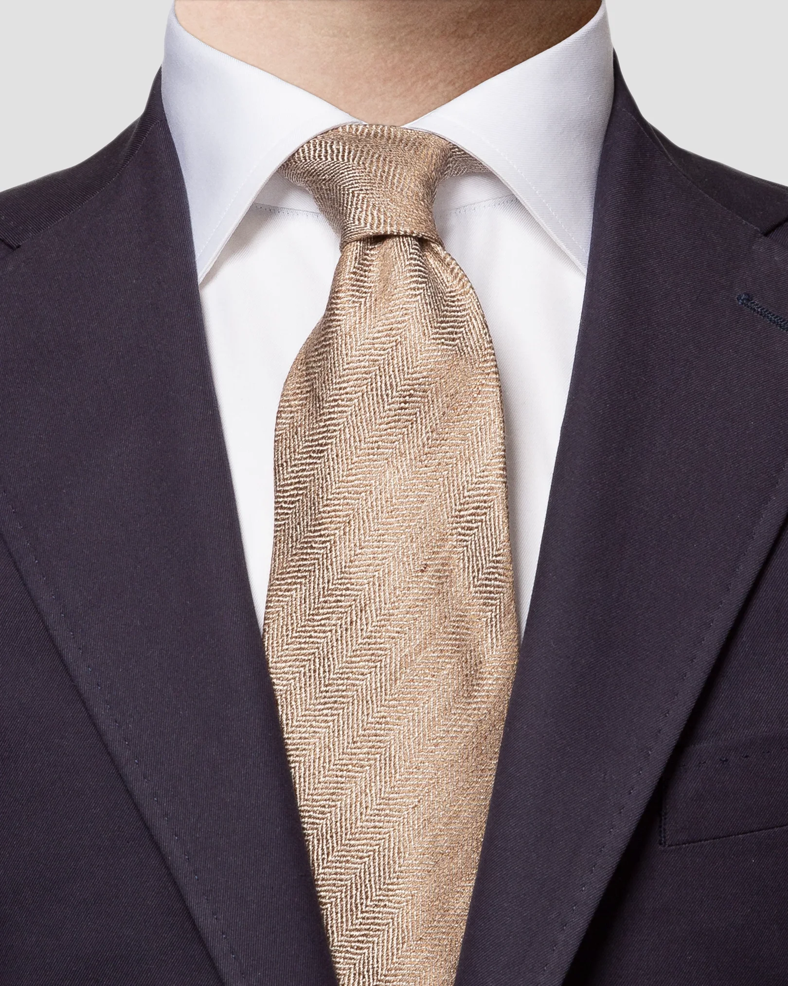 Eton - brown herringbone silk linen tie