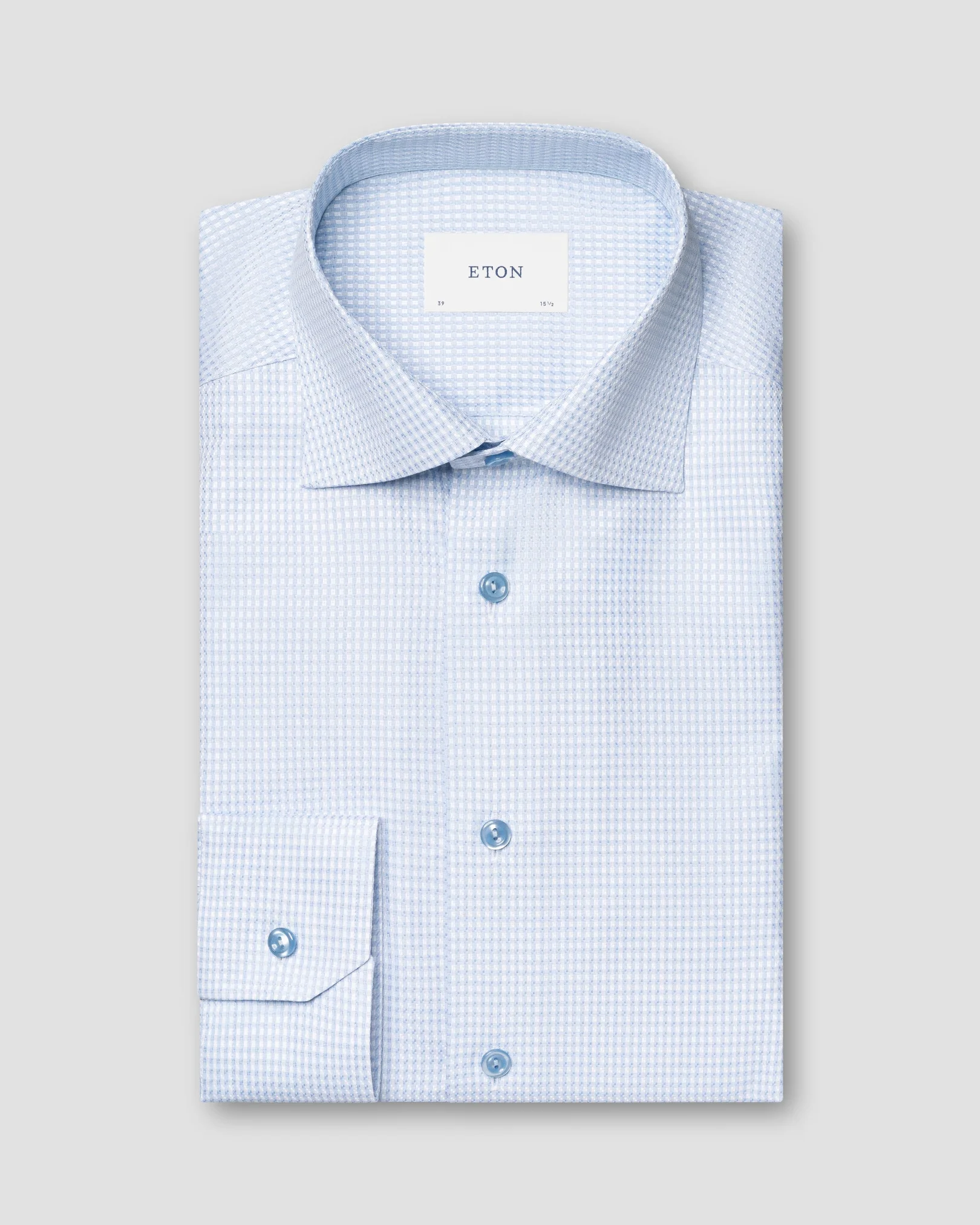 Eton - light blue check signature dobby shirt