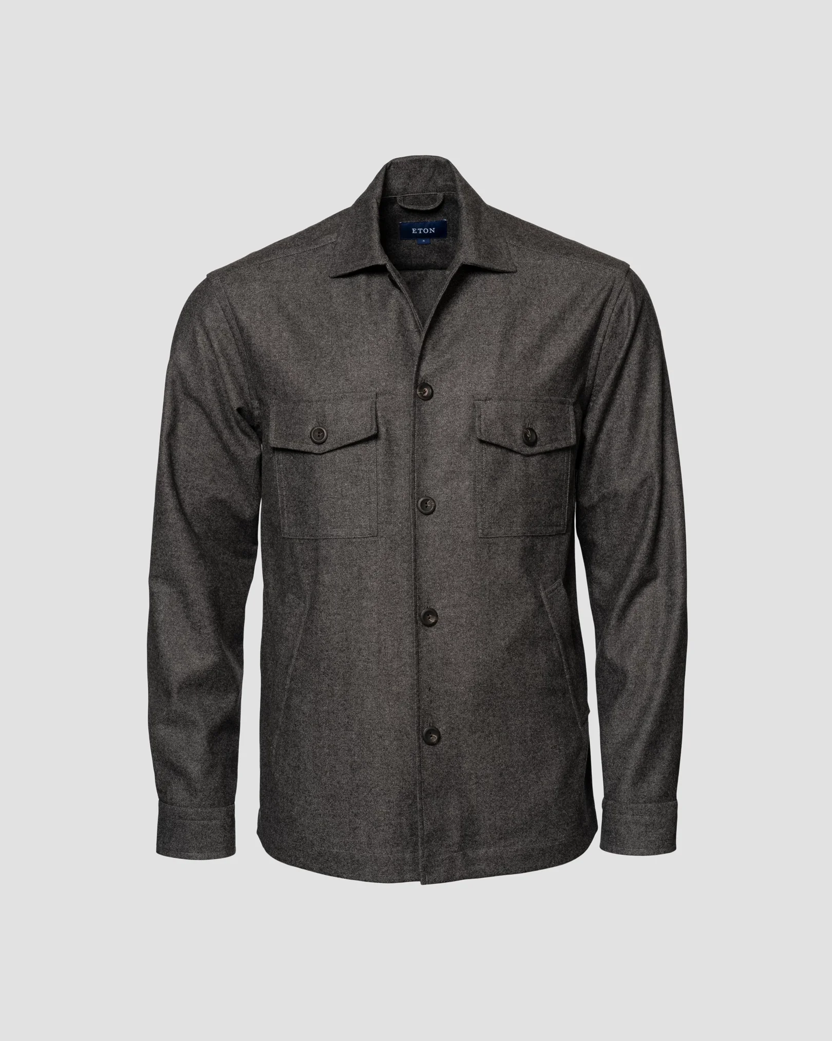 Eton - Dark Gray Herringbone Wool-Cashmere Flannel Overshirt
