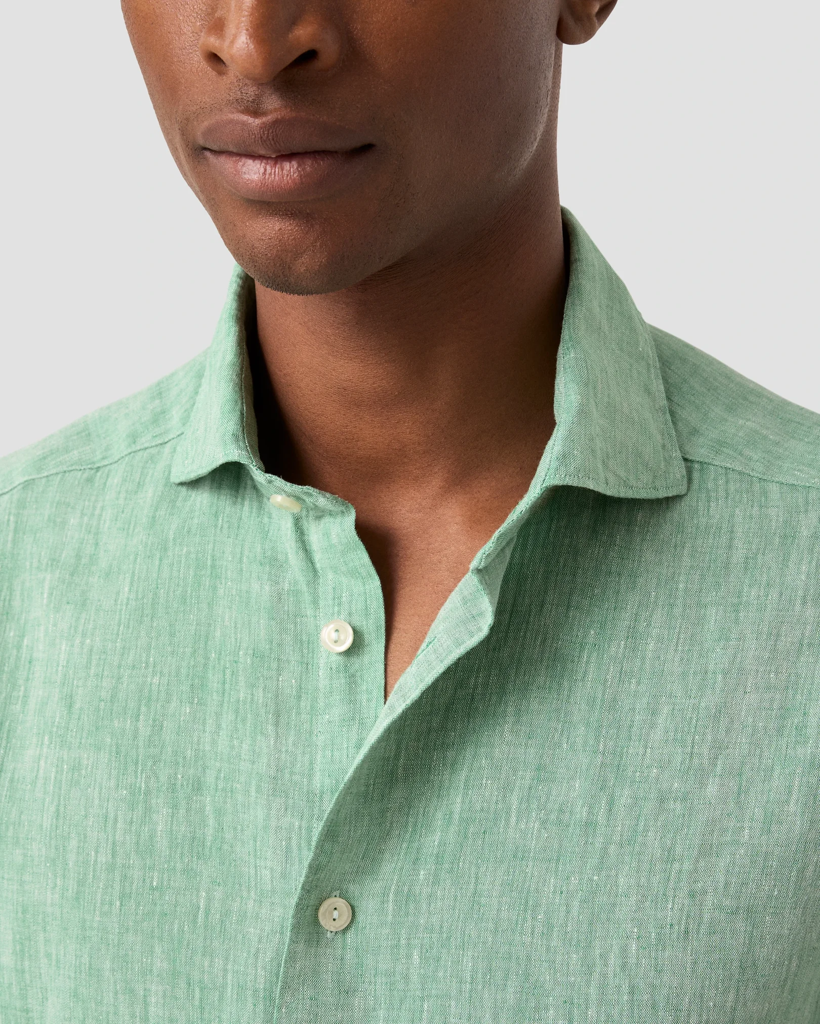 Eton - mid green solid short sleeve linen shirt