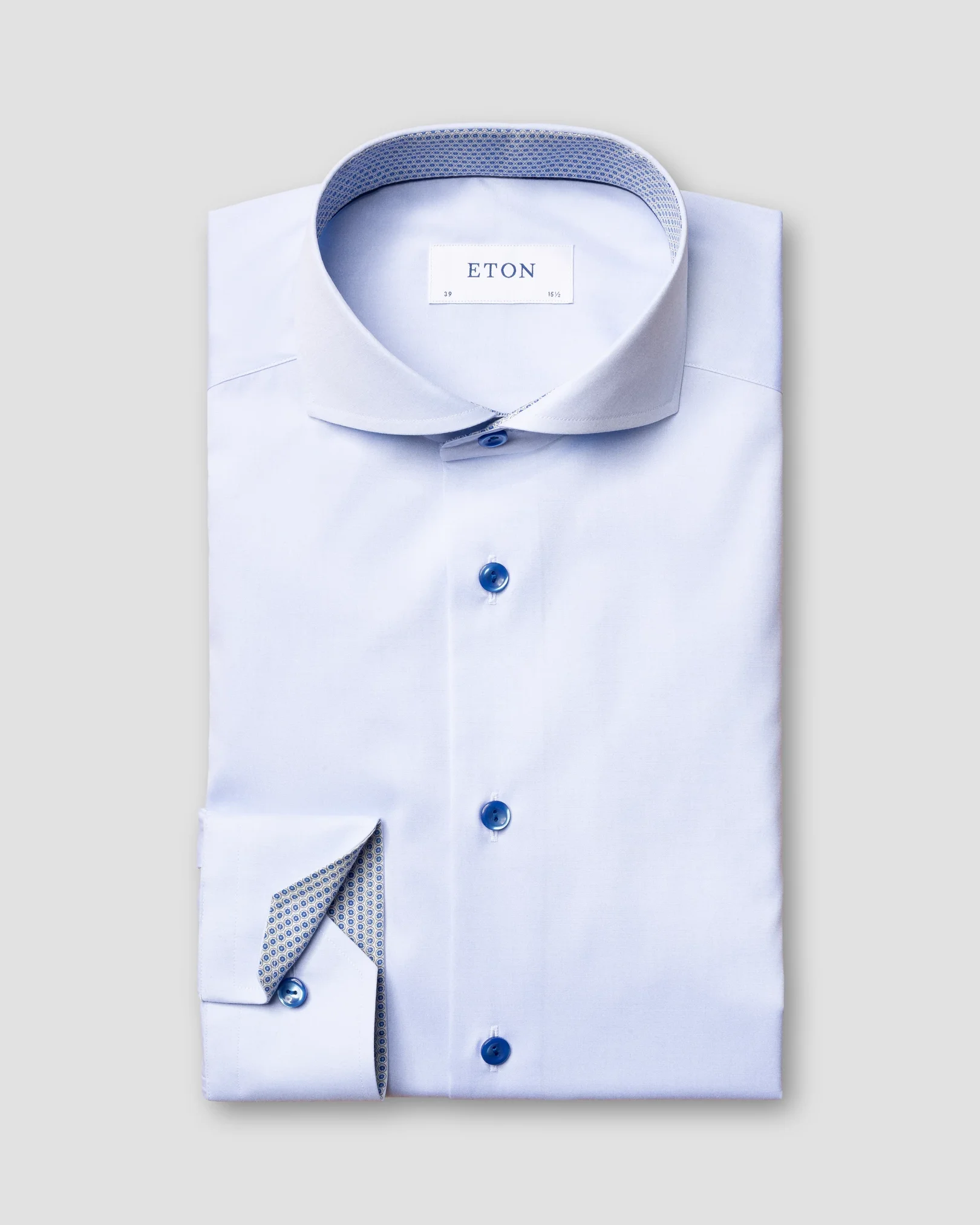 Eton - light blue poplin shirt glass print details