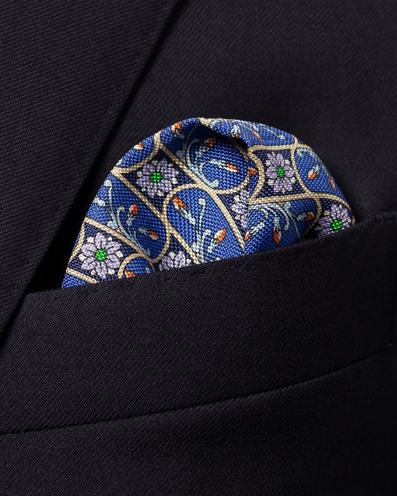 Eton - dark blue floral print silk pocket square