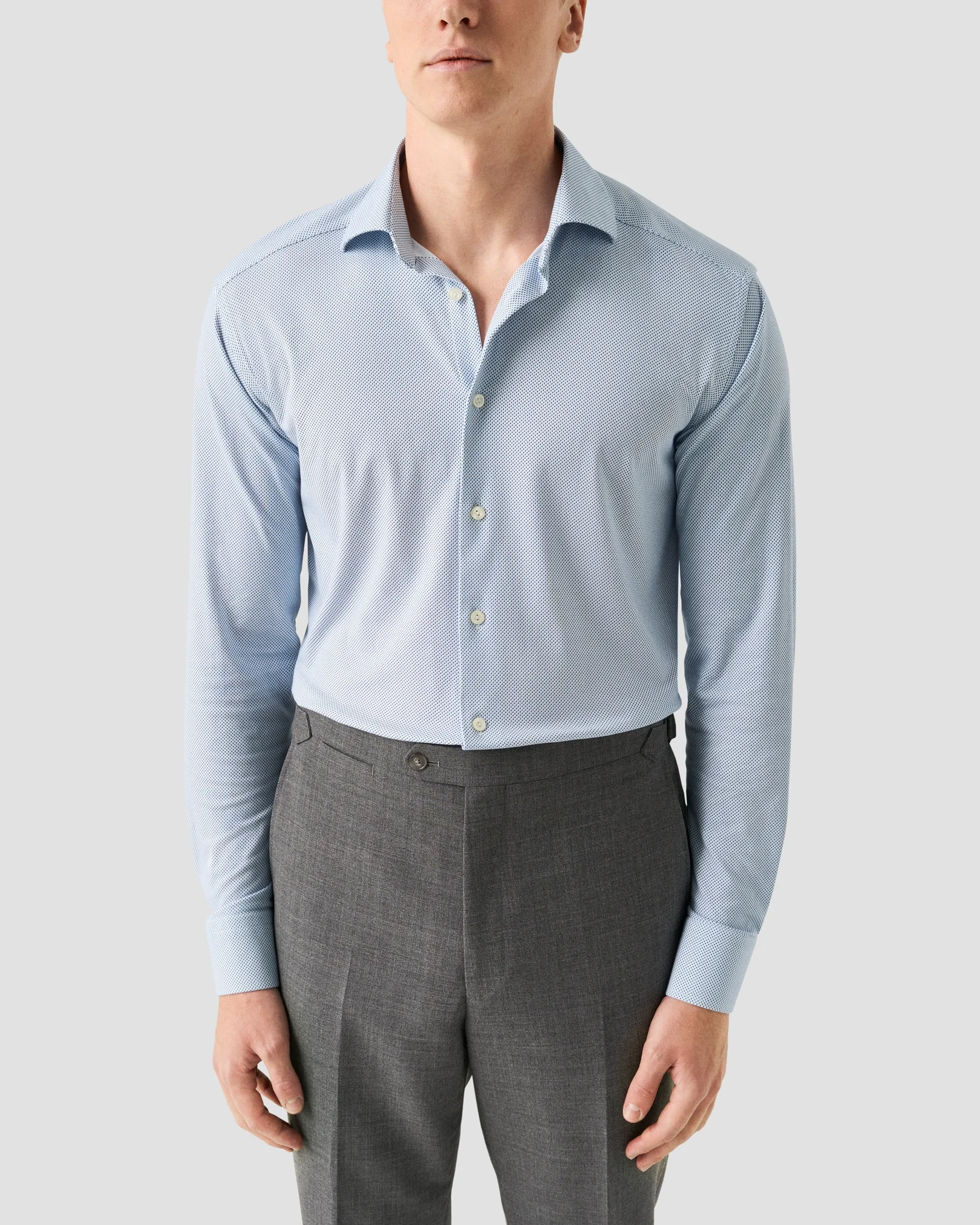 Eton - light blue geometric cotton four way stretch shirt