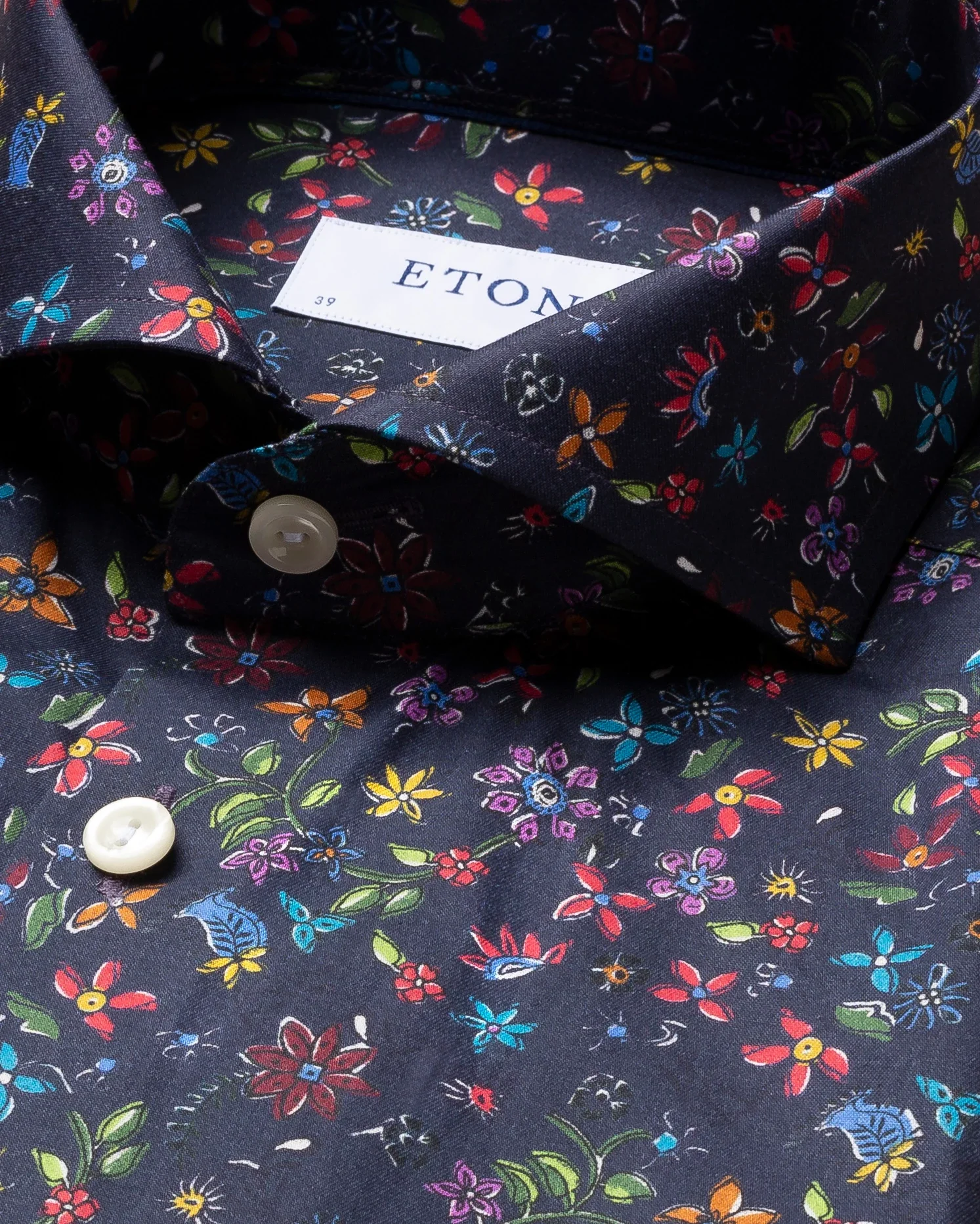 Eton - navy valley of flowers shirt extreme cut away