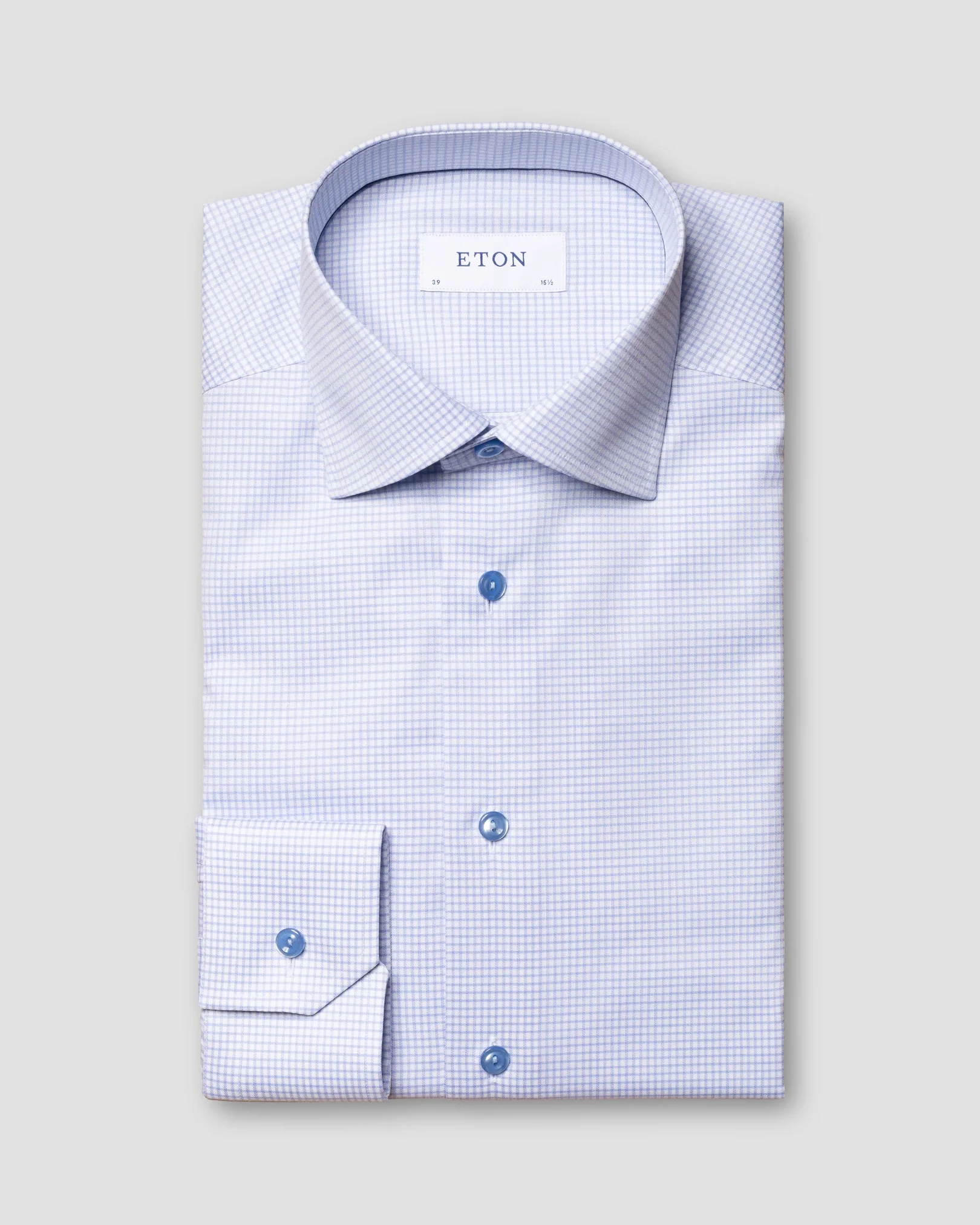 Eton - light blue micro check stretch shirt cut away