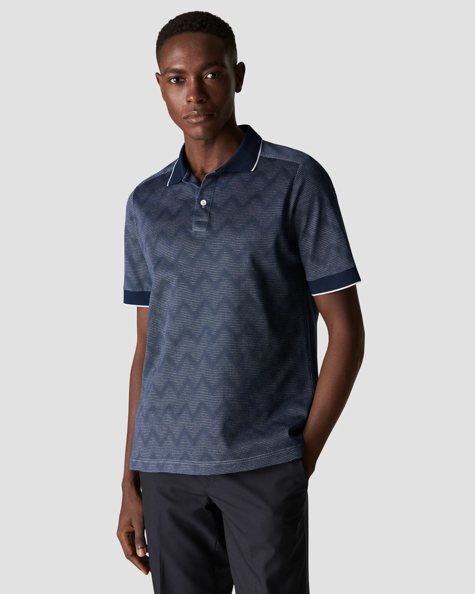 Eton - dark blue knit jacquard short sleeve