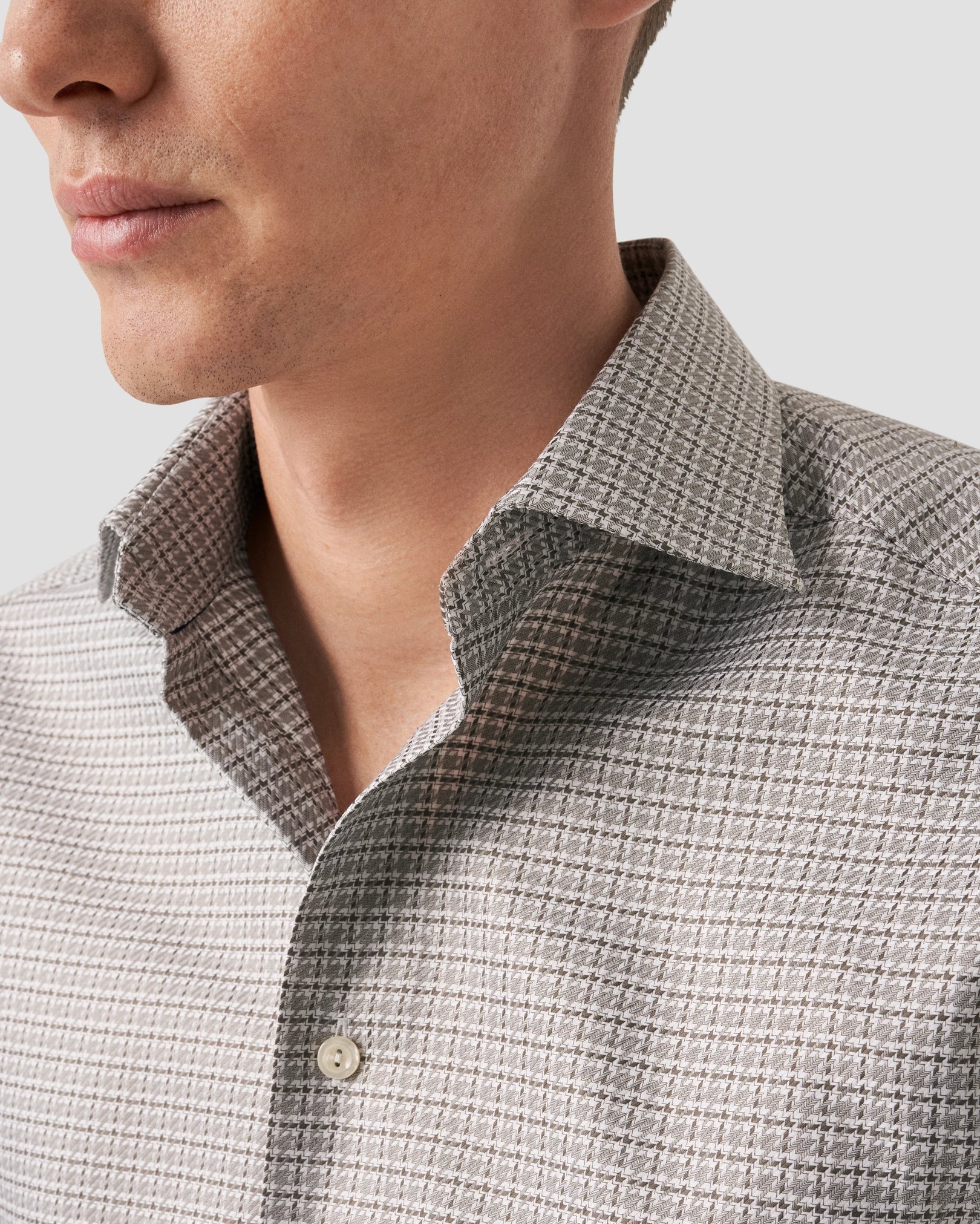 Eton - mid grey checked textured twill