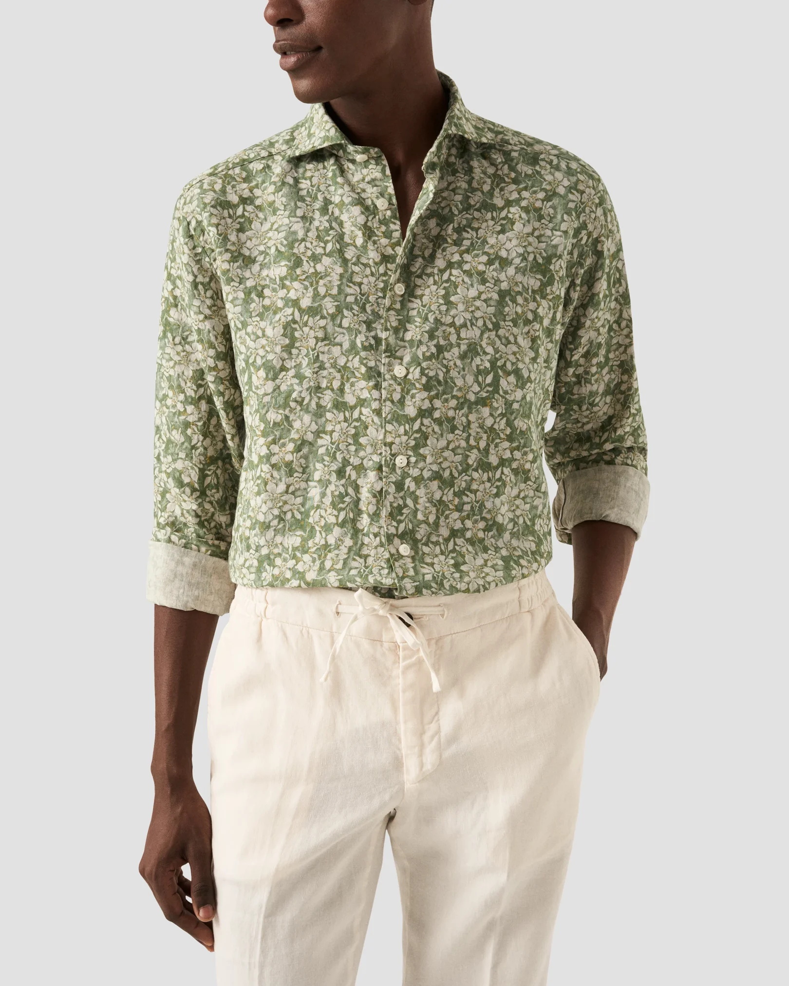 Eton - beige floral linen shirt