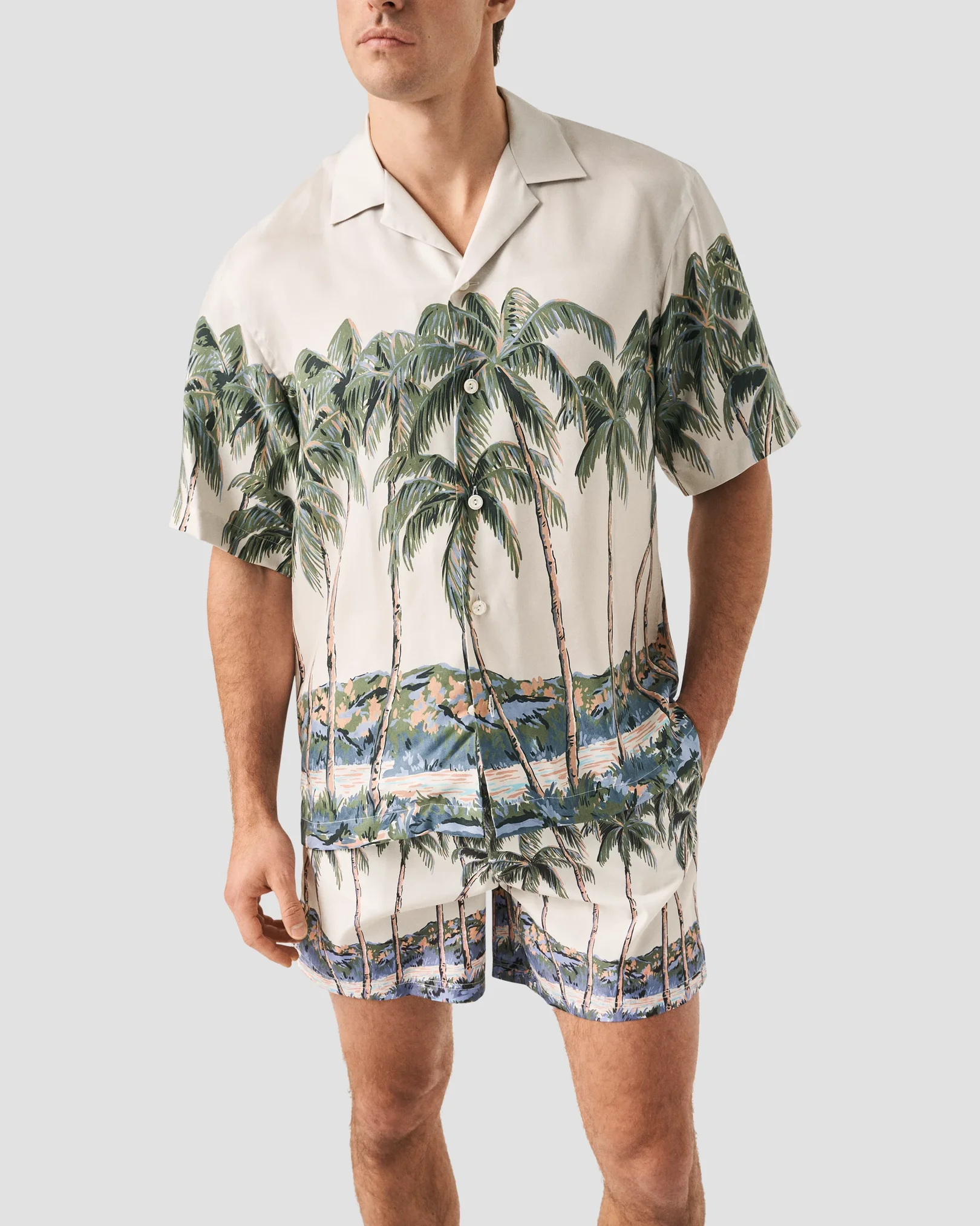 Eton - mid green palm tree swim shorts