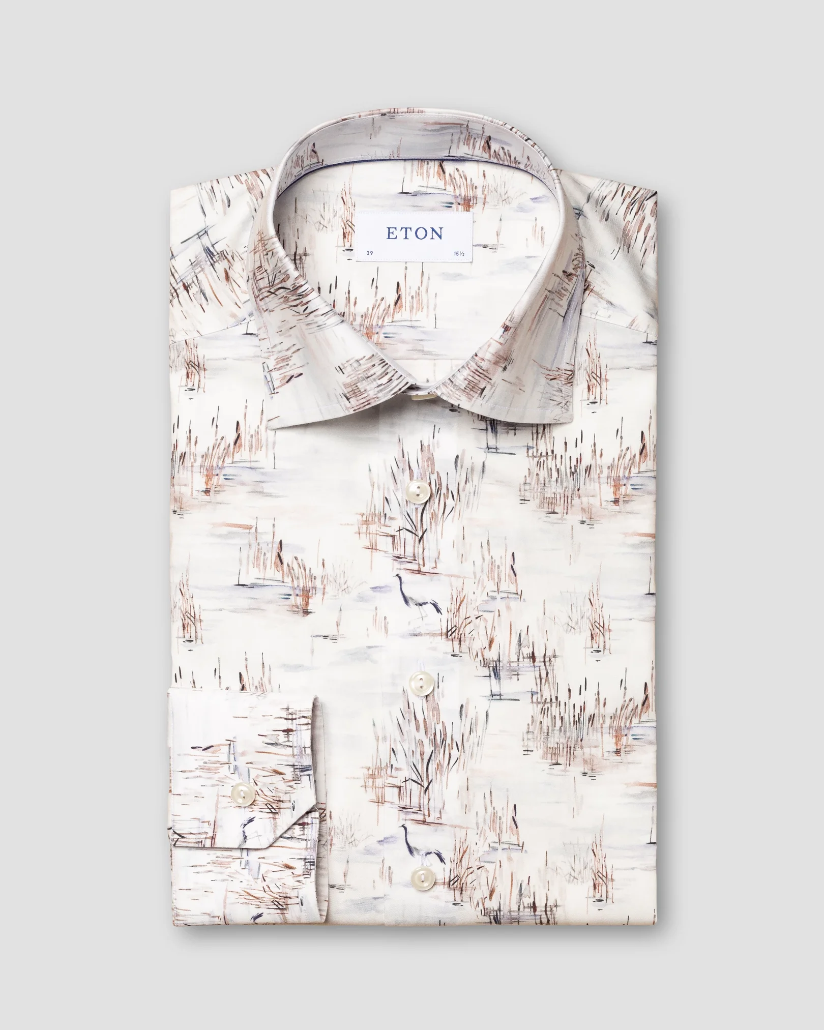 Eton - white crane print signature twill shirt