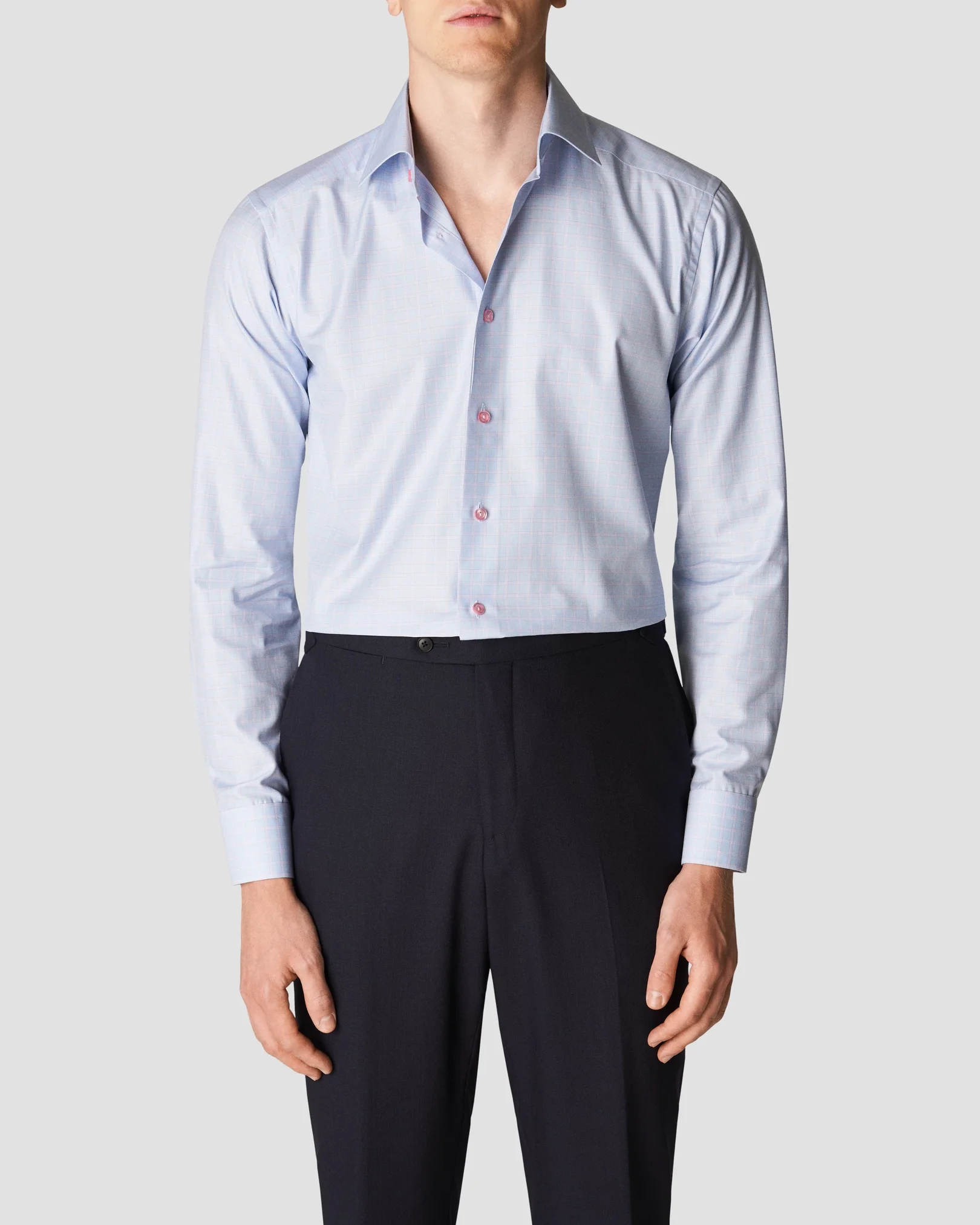 Eton - pink cotton tencel stretch cut away single slim