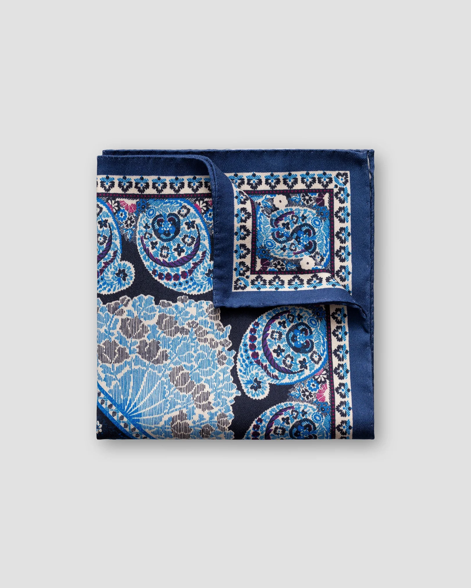 Eton - navy paisley cotton silk pocket square