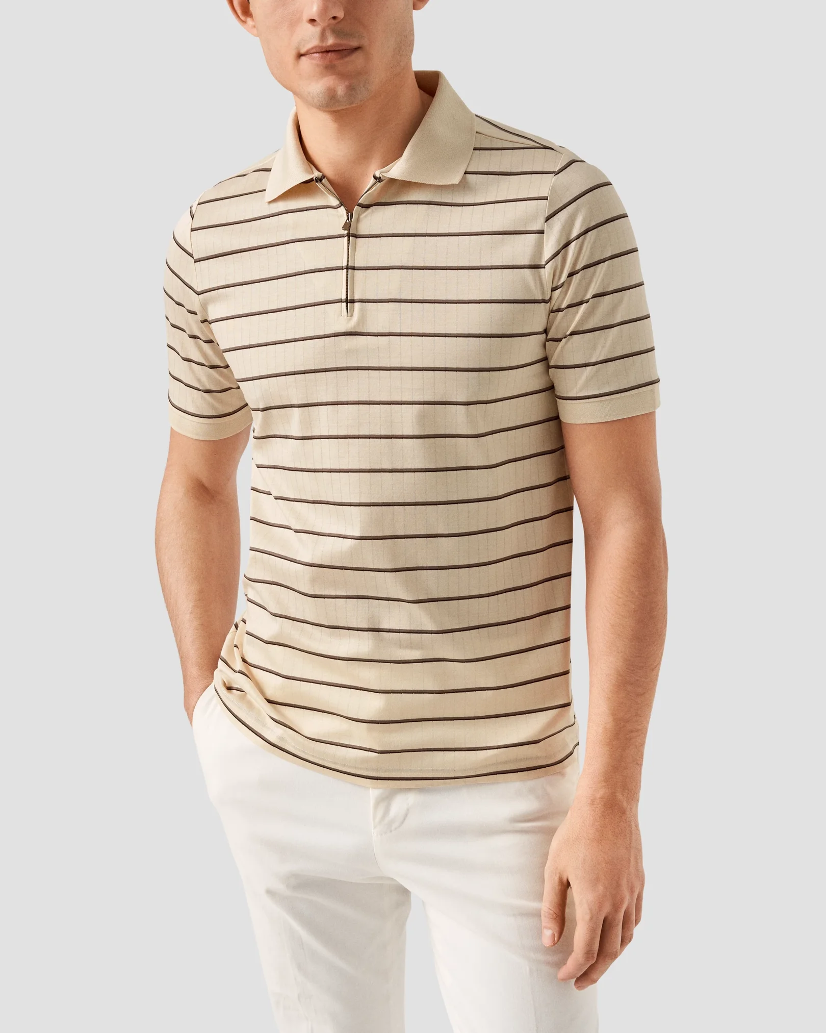 Eton - beige knitted collar short sleeve regular fit
