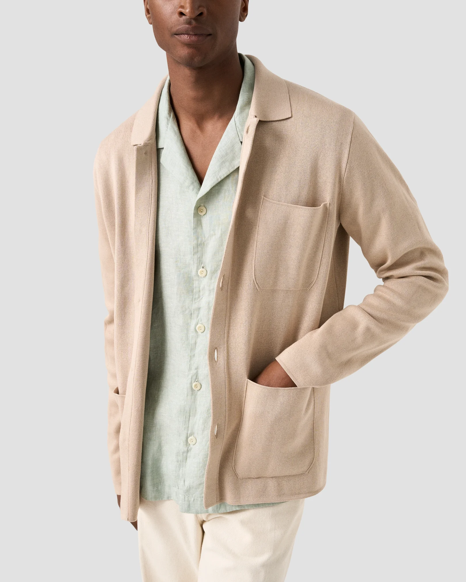 Eton - mid green solid linen twill resort shirt