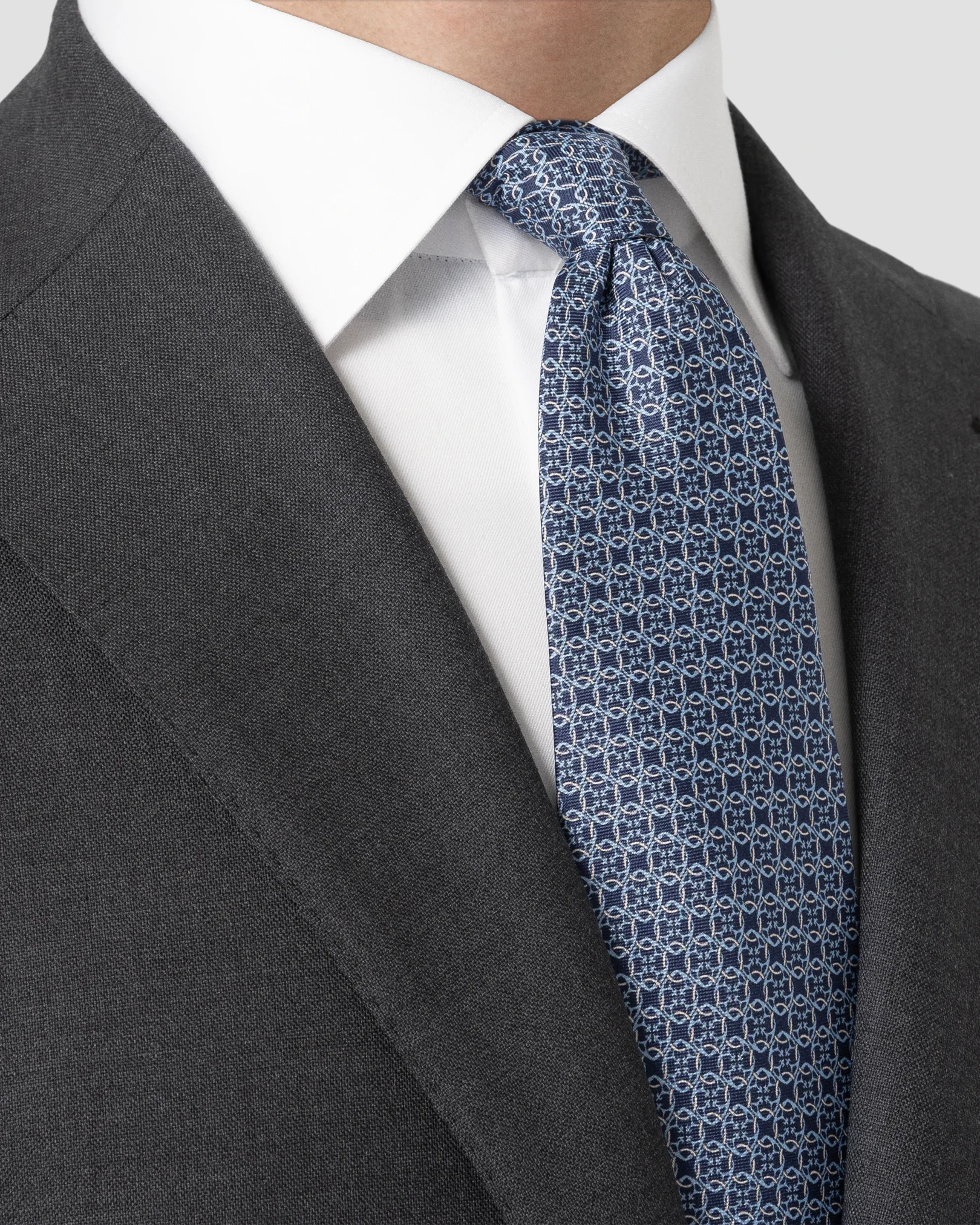 Eton - navy blue geometric print silk tie