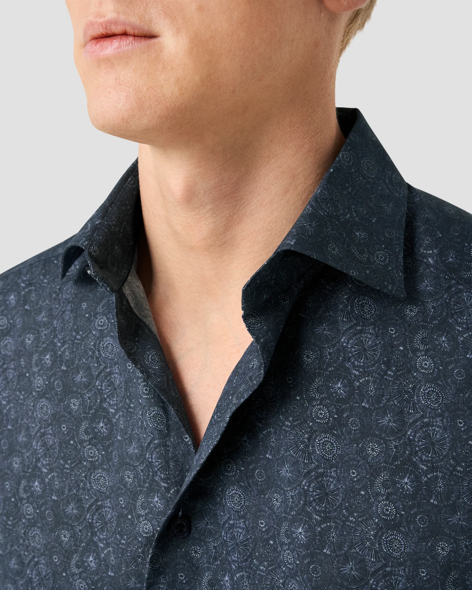 Eton - dark blue motif signature twill shirt cutaway