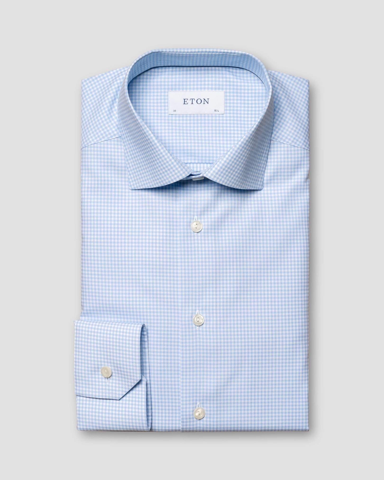 Eton - light blue twill cut away checked